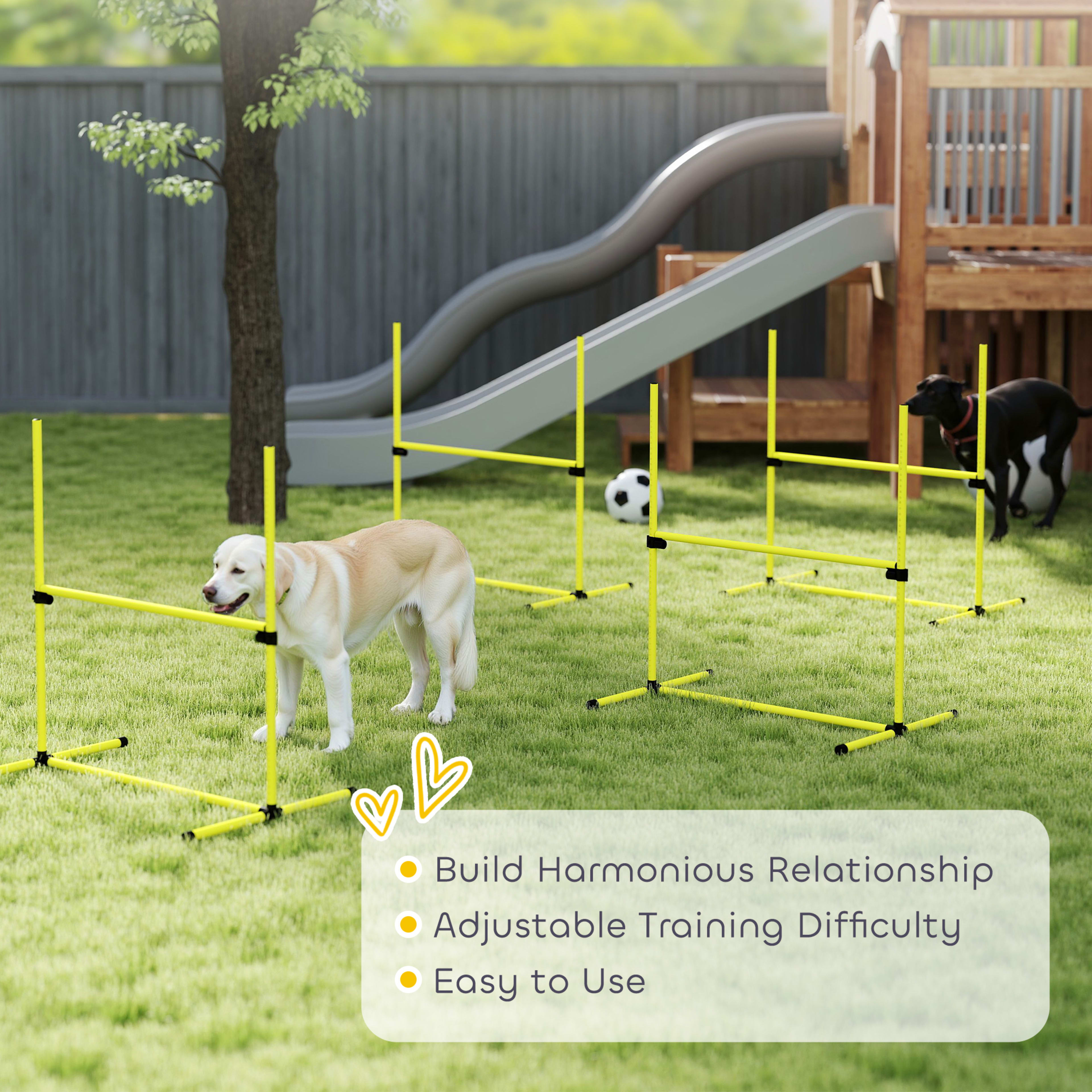 4 Piece Dog Agility Set with Adjustable Height Jump Bars, Carry Bag, Displacing Top Bar, Yellow Yellow 5