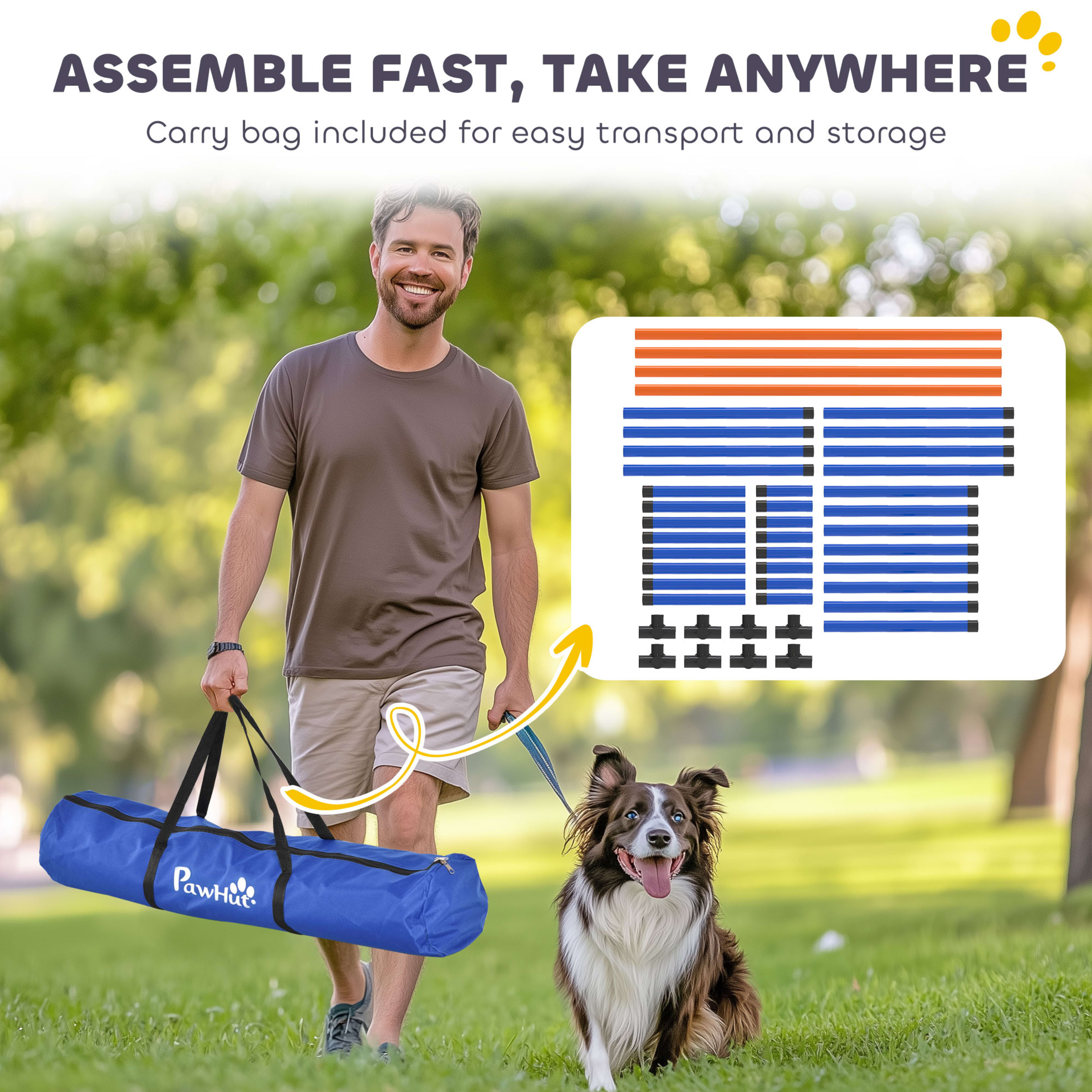 4 Pieces Dog Agility Equipment, Dog Agility Course Backyard Set with Adjustable Height Jump Bars and Carry Bag 2