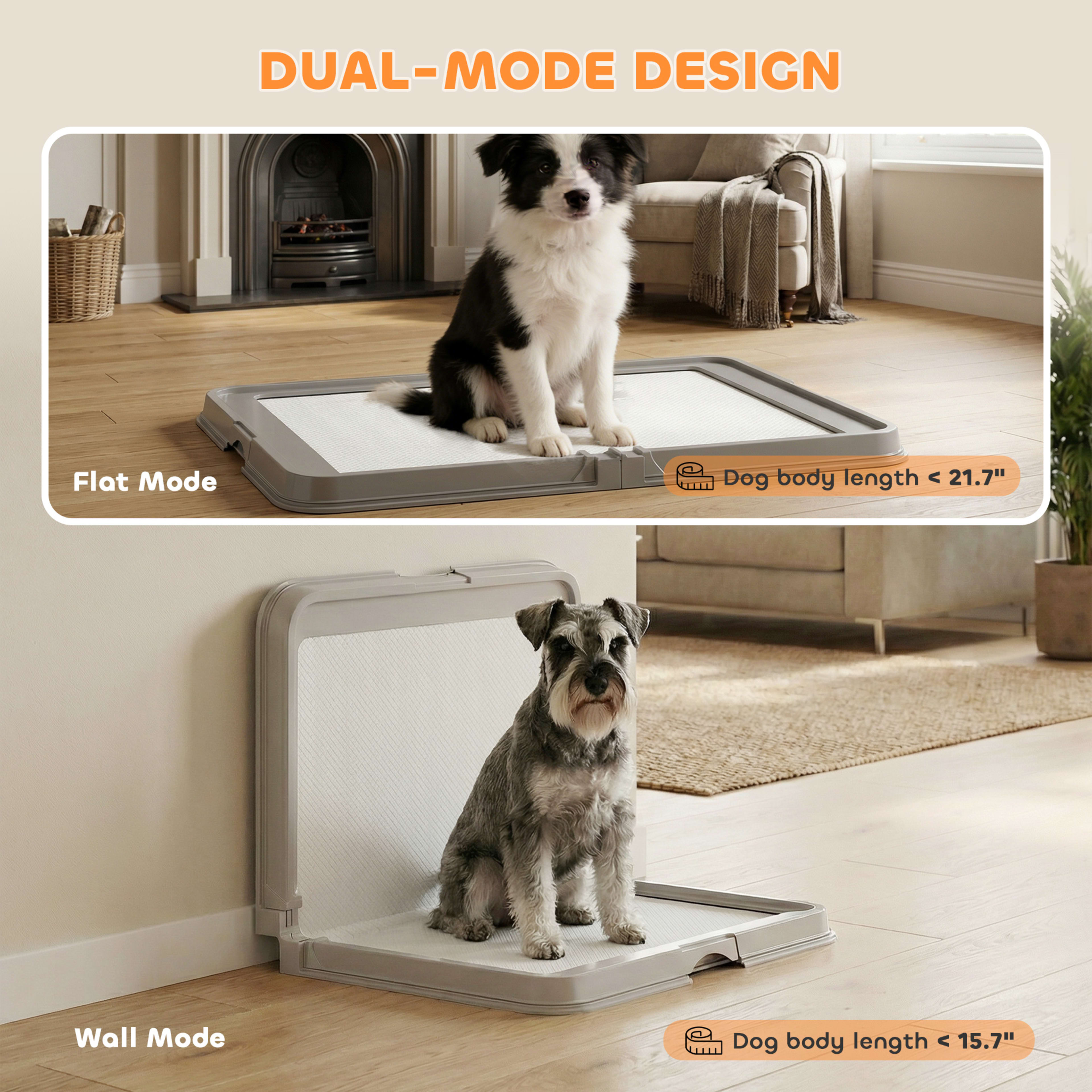 Pee Pad Holder Foldable Dog Litter Box with 3 Disposable Pads, 33.9" x 24.4", Gray 7