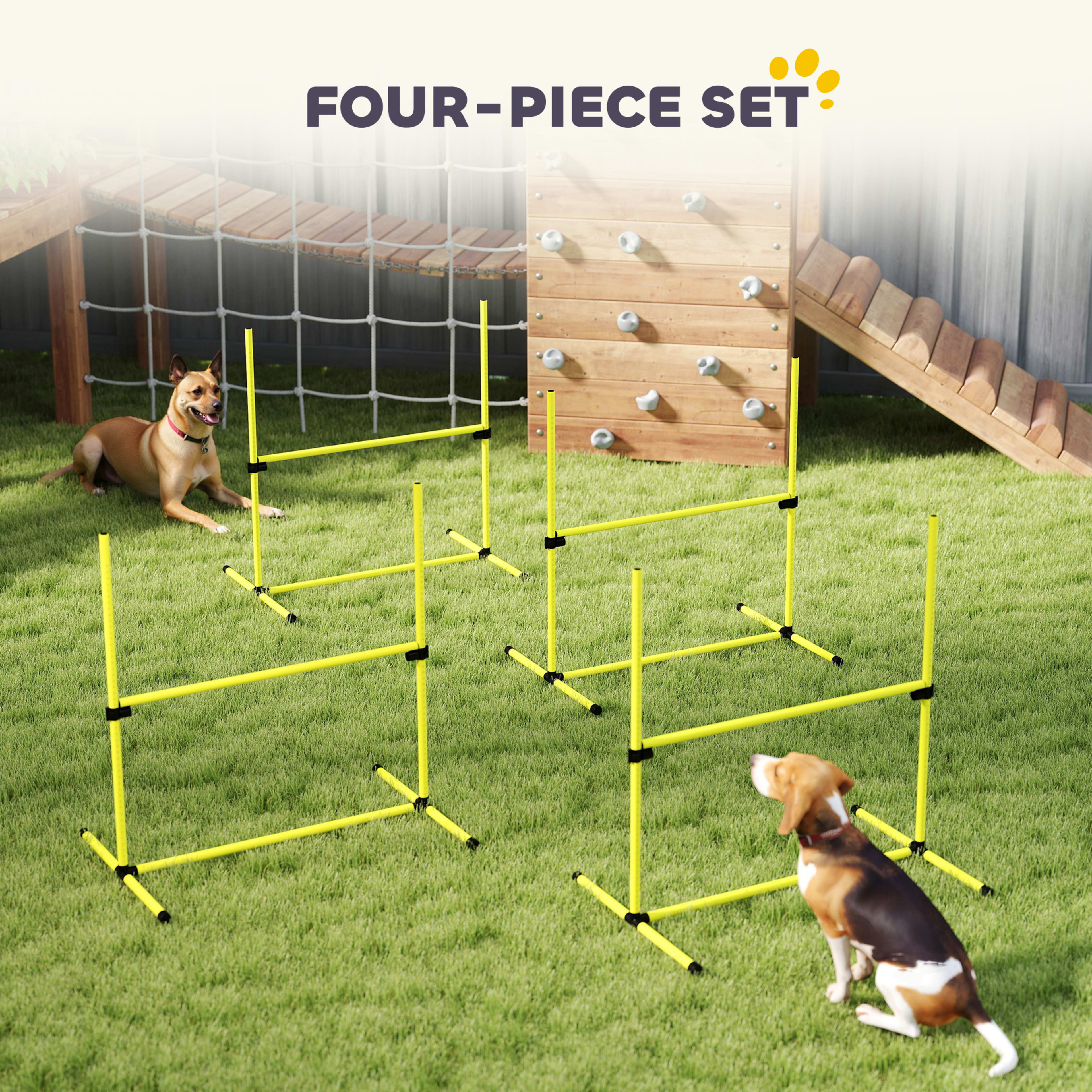 4 Piece Dog Agility Set with Adjustable Height Jump Bars, Carry Bag, Displacing Top Bar, Yellow Yellow 3