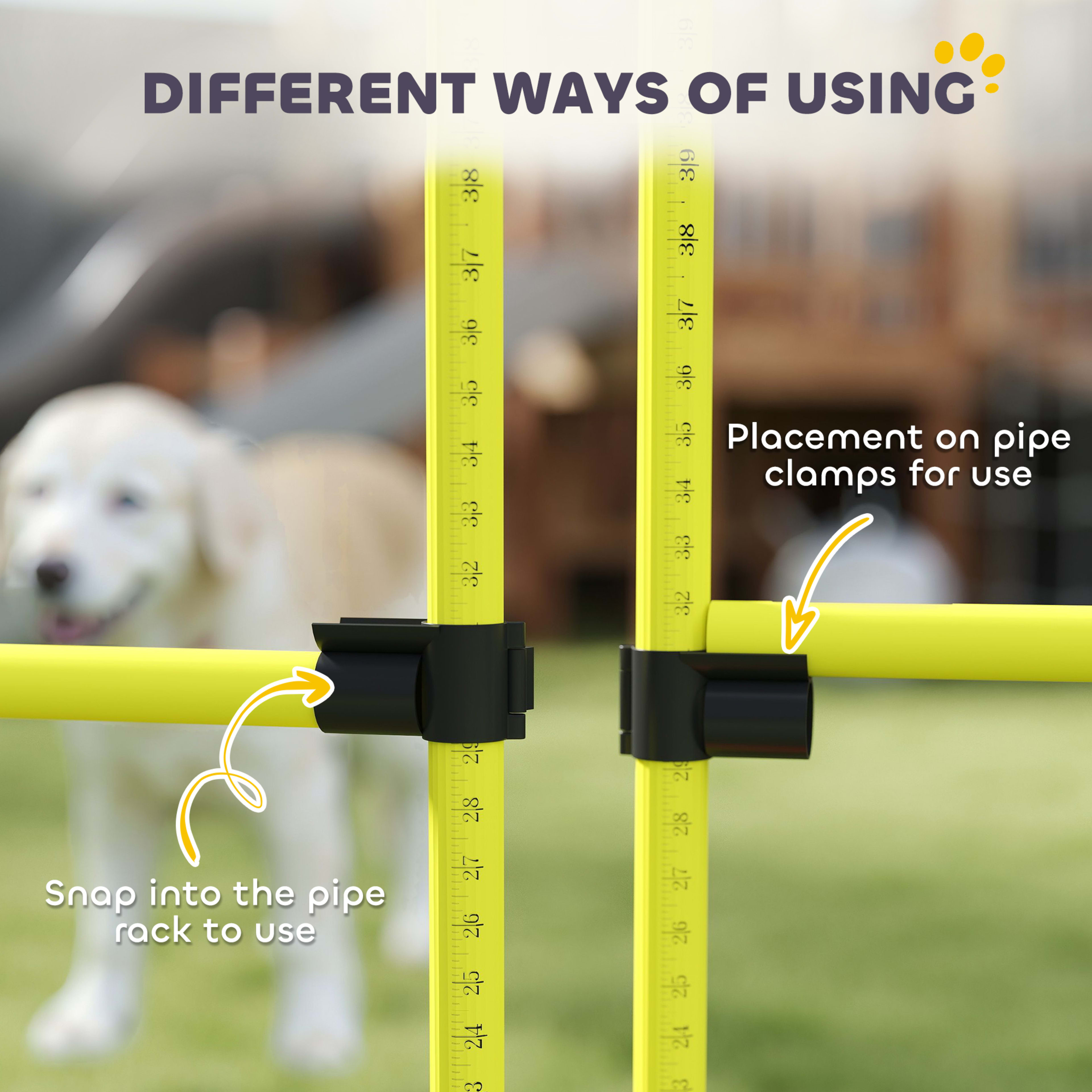 4 Piece Dog Agility Set with Adjustable Height Jump Bars, Carry Bag, Displacing Top Bar, Yellow Yellow 1