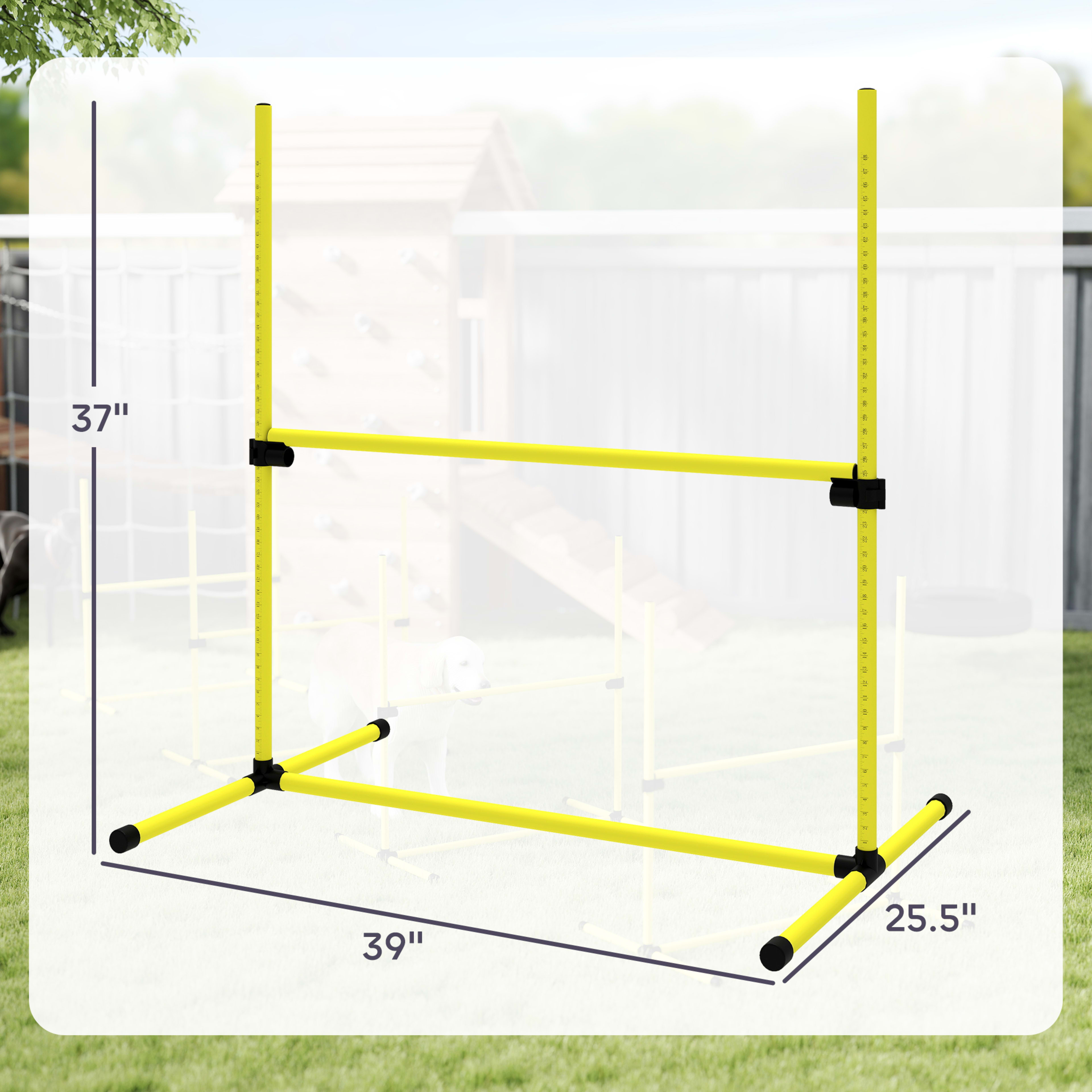 4 Piece Dog Agility Set with Adjustable Height Jump Bars, Carry Bag, Displacing Top Bar, Yellow Yellow 6