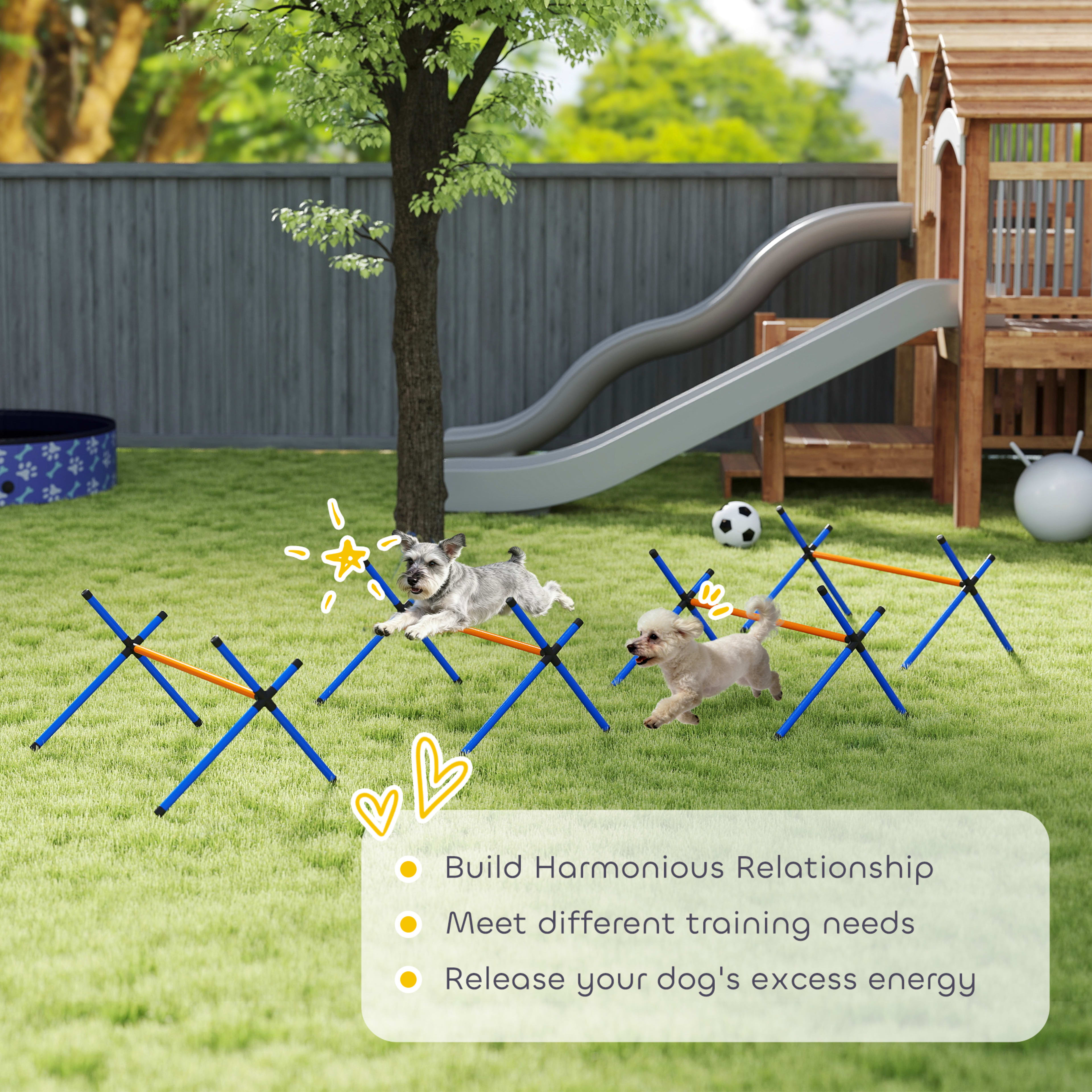 4 Pieces Dog Agility Equipment, Dog Agility Course Backyard Set with Adjustable Height Jump Bars and Carry Bag 3