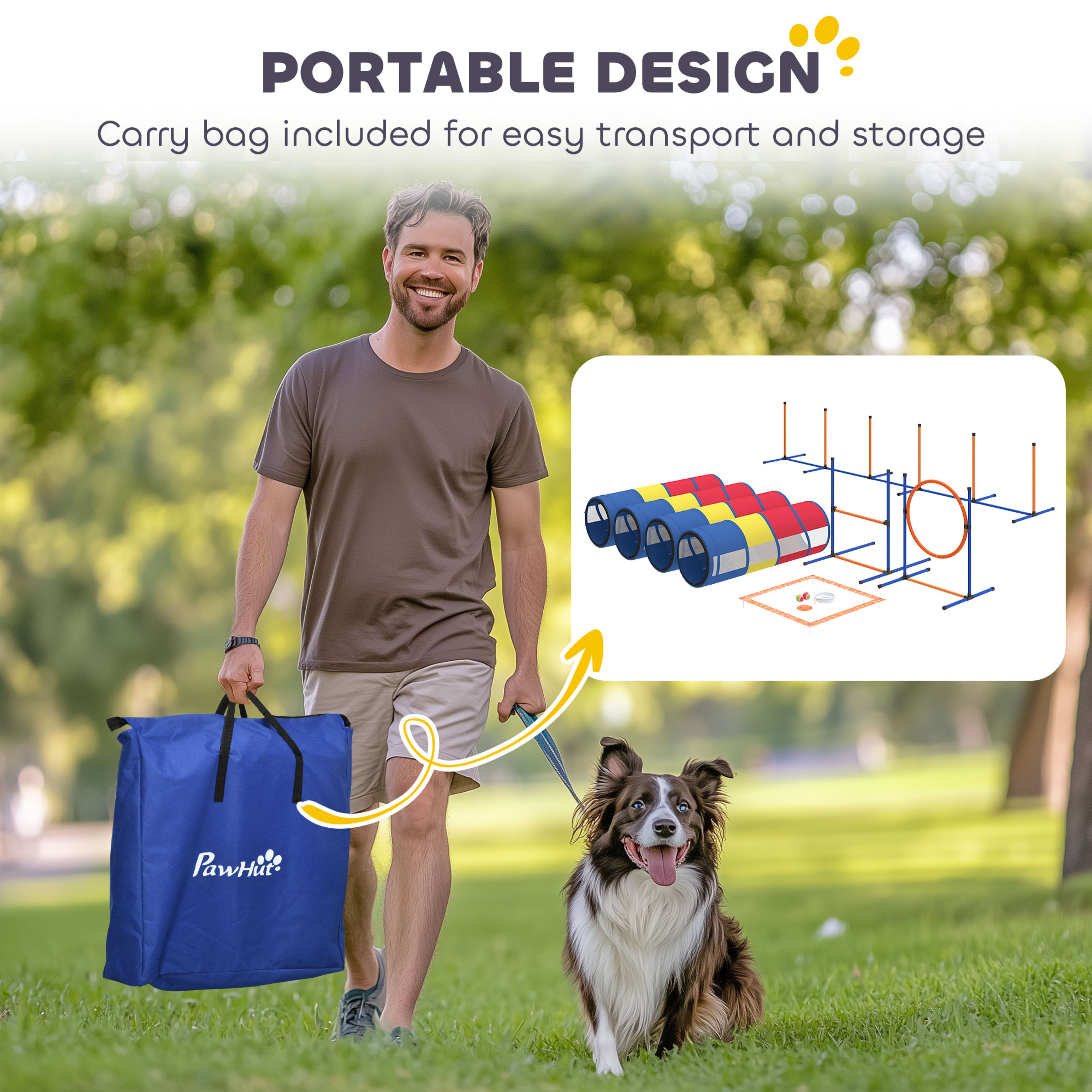 Dog Agility Training Equipment, 12-Piece Dog Obstacle Course with Adjustable Hurdle & Ring, 4 Tunnels, Weave Poles 5