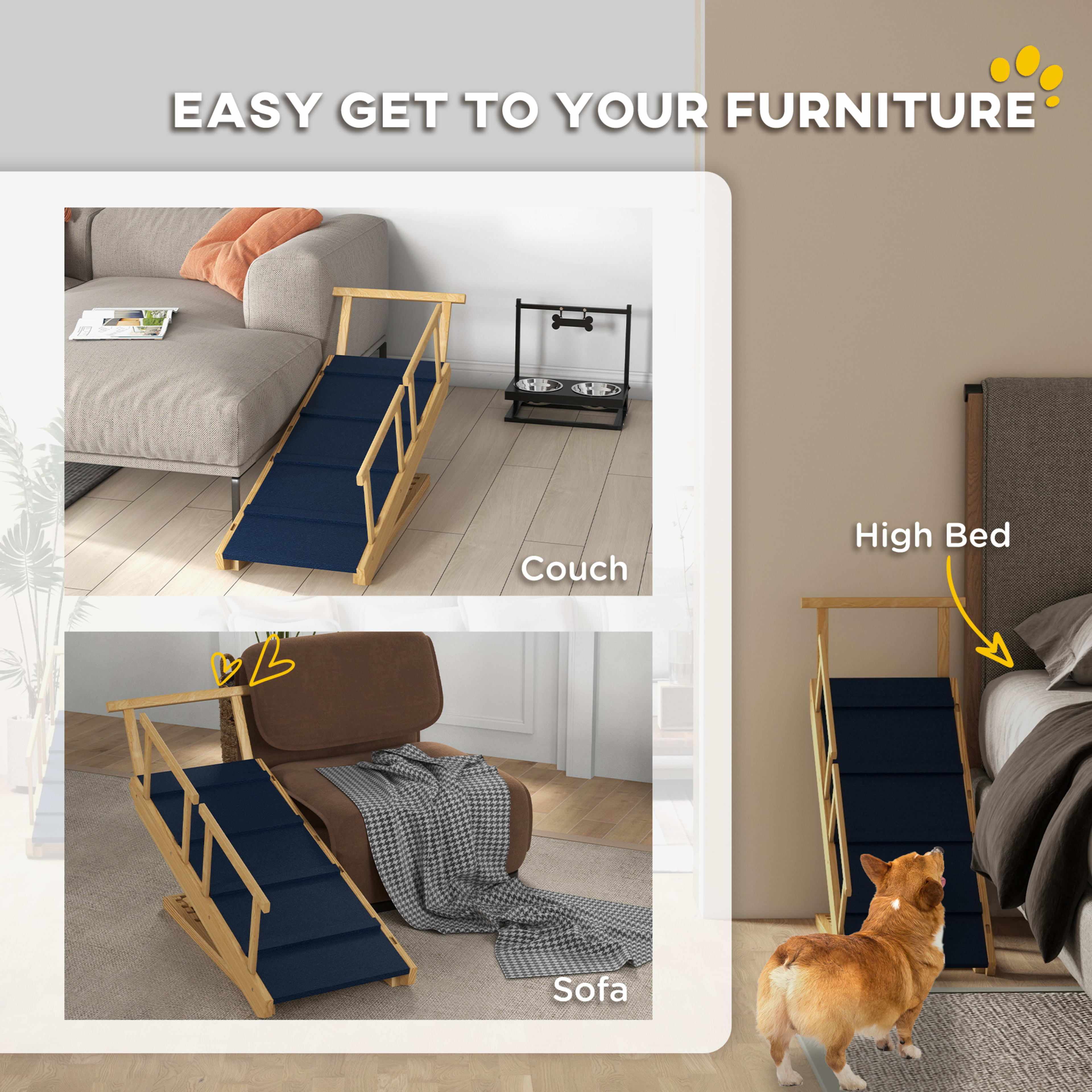 Dog Ramp, Adjustable Height Pet Steps, Foldable Dog Stairs with Non-slip Mat for Small to Large Dogs 4