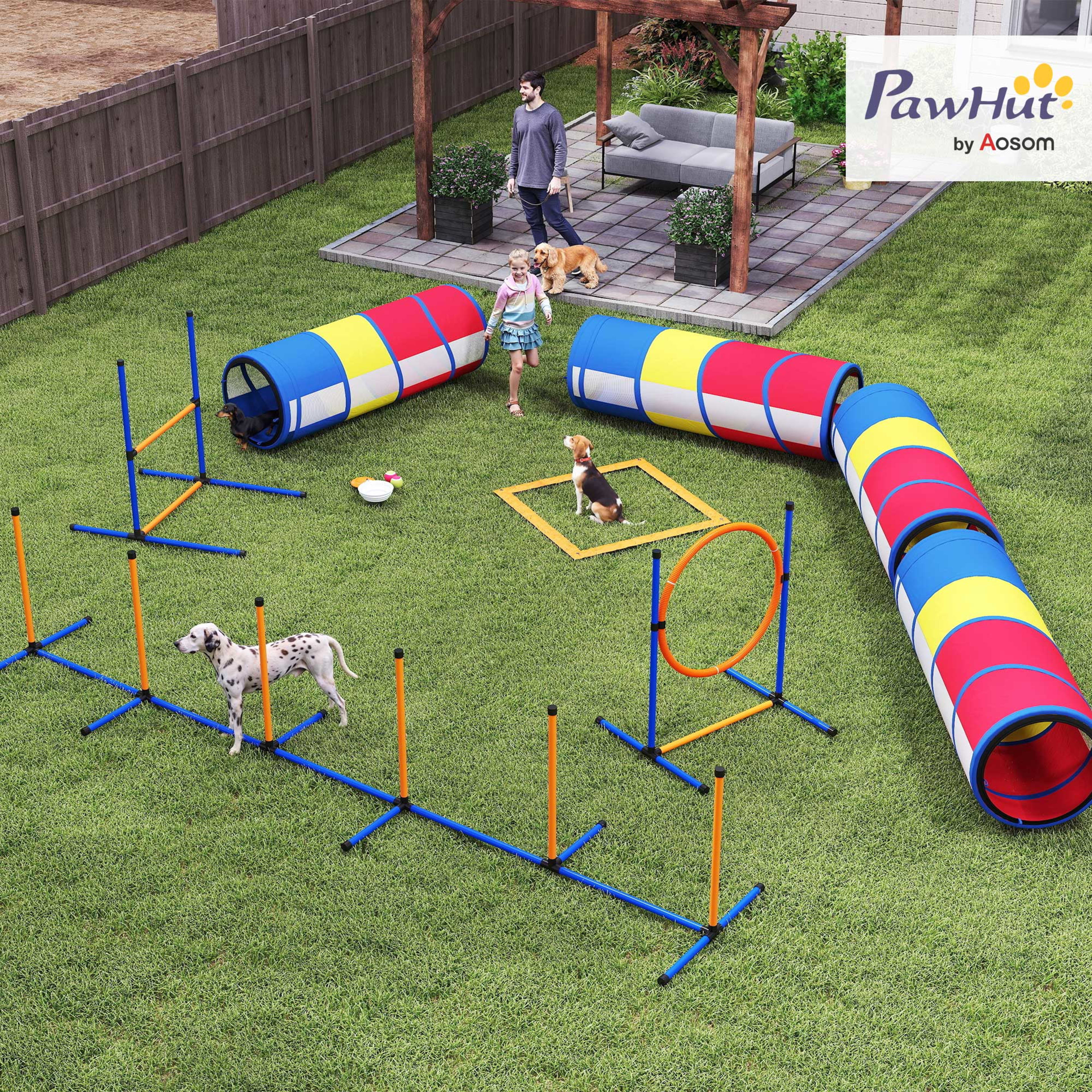 Dog Agility Training Equipment, 12-Piece Dog Obstacle Course with Adjustable Hurdle & Ring, 4 Tunnels, Weave Poles 4