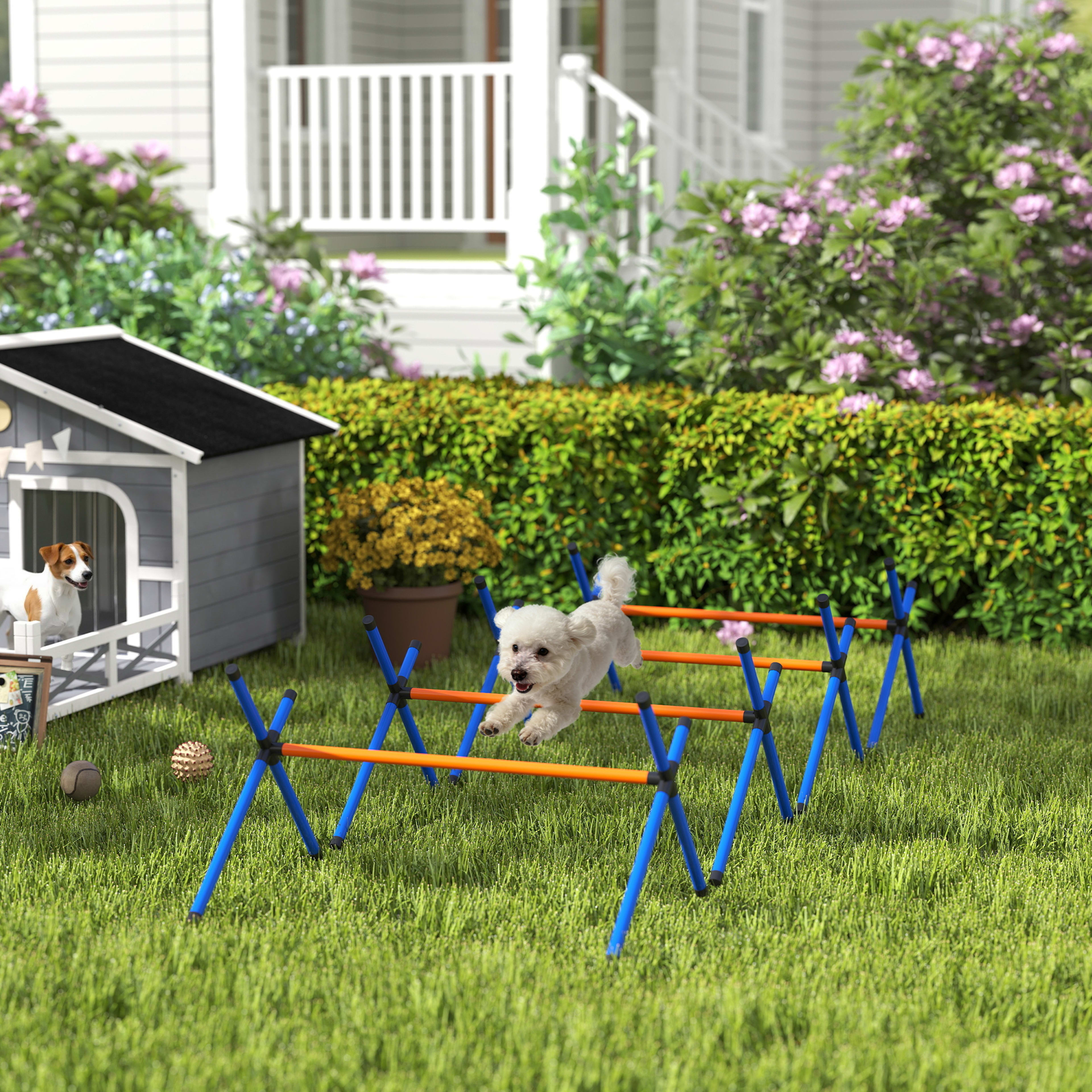 4 Pieces Dog Agility Equipment, Dog Agility Course Backyard Set with Adjustable Height Jump Bars and Carry Bag 5