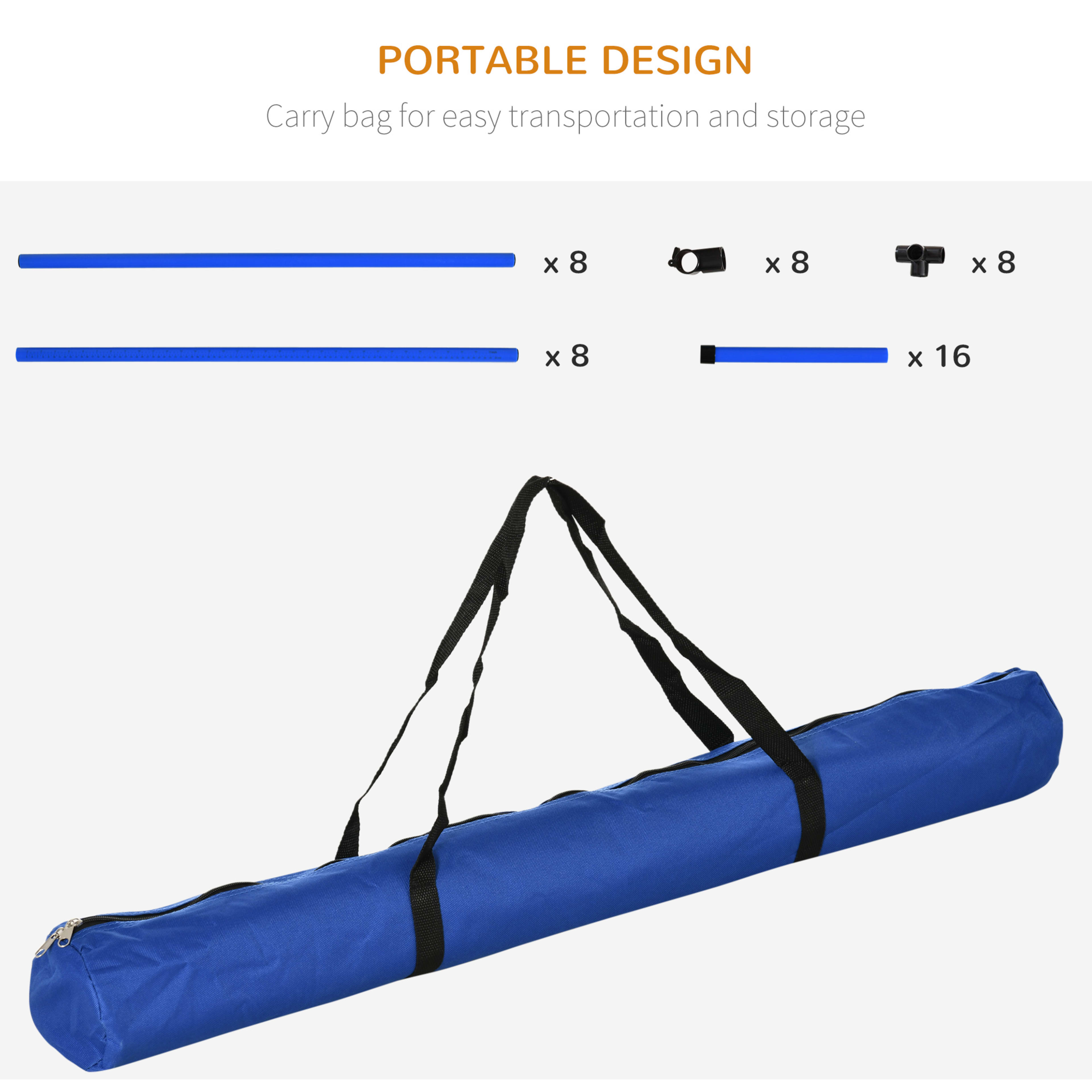 4 Piece Dog Agility Starter Kit with Adjustable Height Jump Bars, Included Carry Bag & Displacing Top Bar - Blue 1