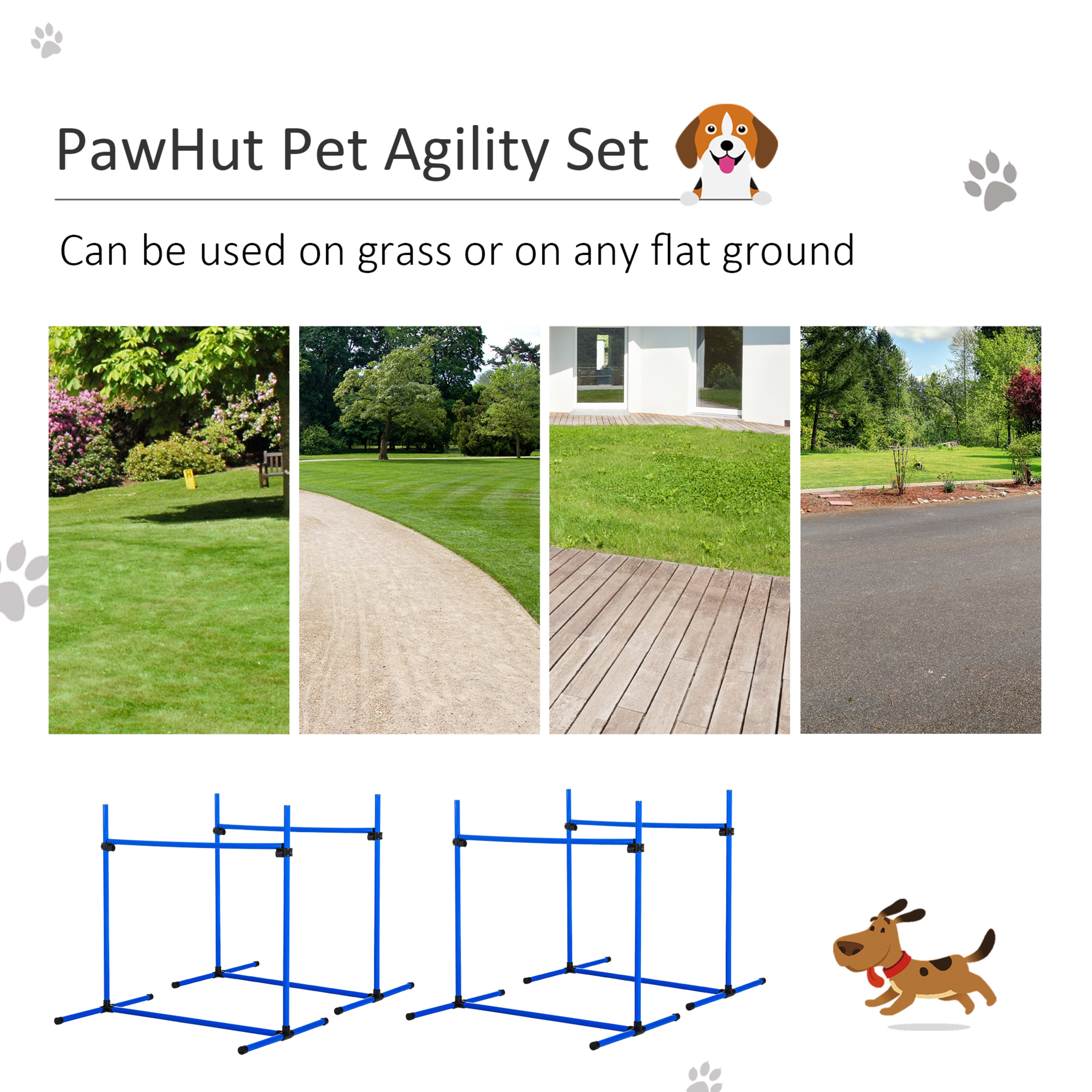 4 Piece Dog Agility Starter Kit with Adjustable Height Jump Bars, Included Carry Bag & Displacing Top Bar - Blue 4