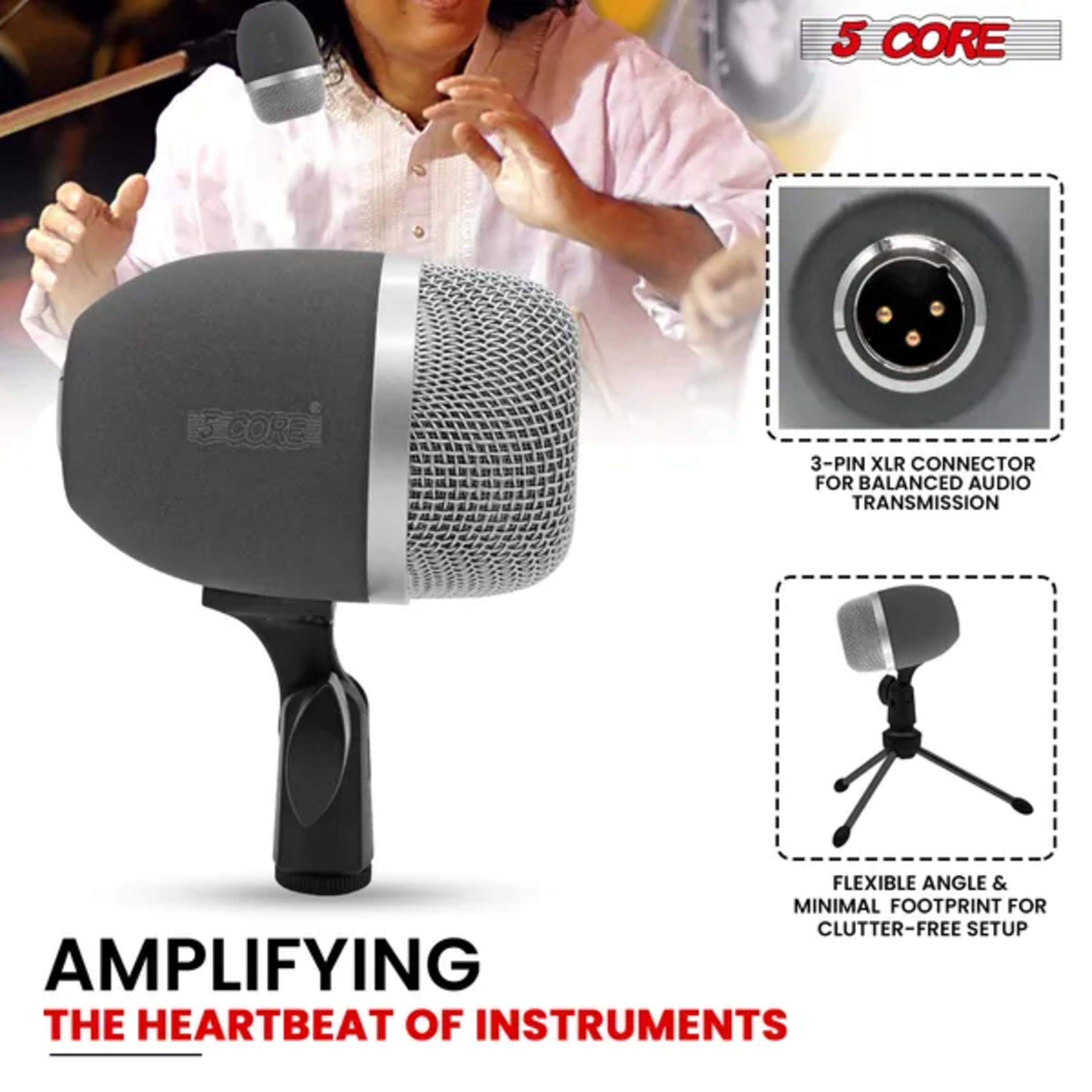 5 Core Tabla Mic Indian Instrument Microphone Set For Bayan & Dayan Dholak Uni-Directional Mridangam Mic For Recording L 3