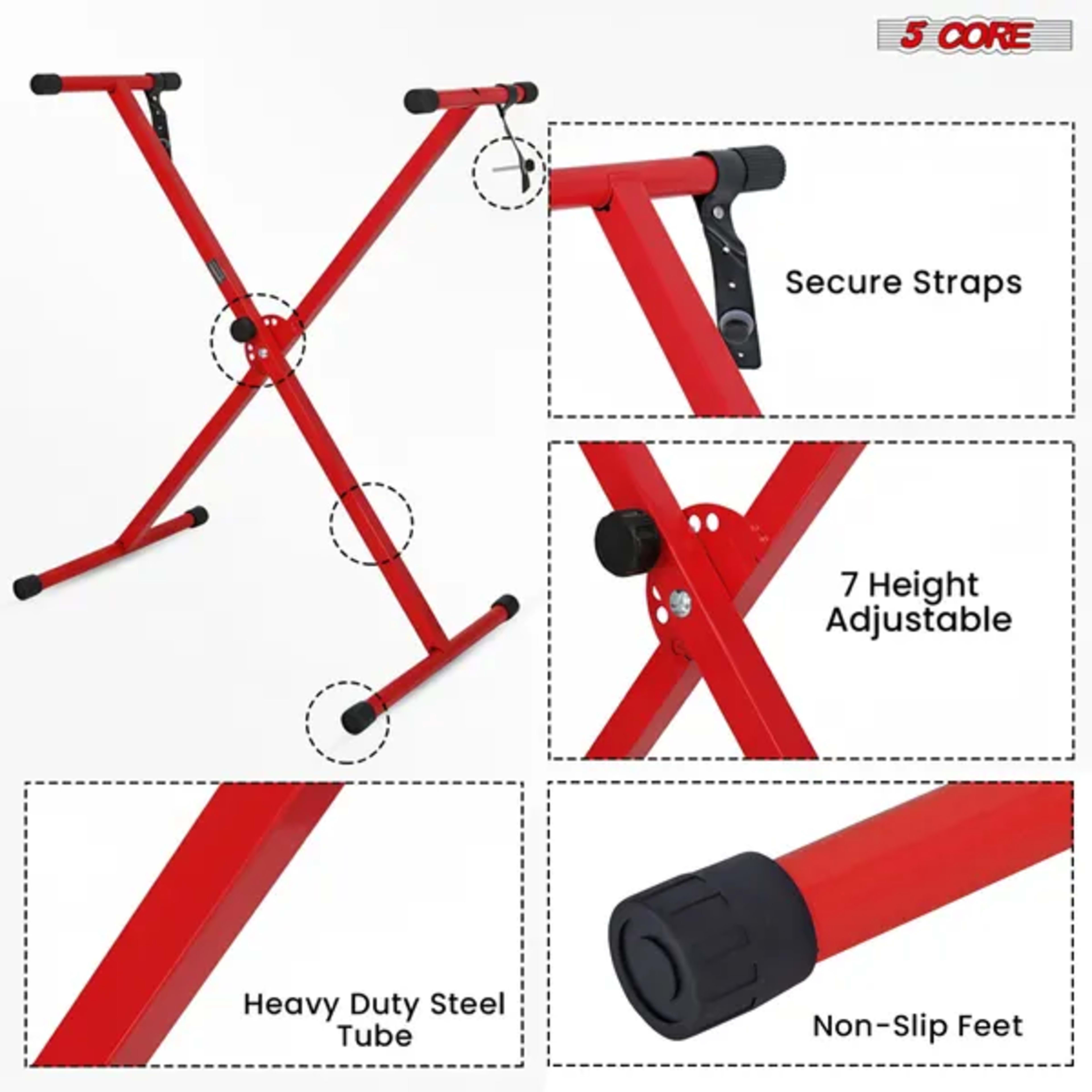 5 Core Keyboard Stand X Shape Adjustable Foldable Portable Key Board Stands W Locking Strap 3