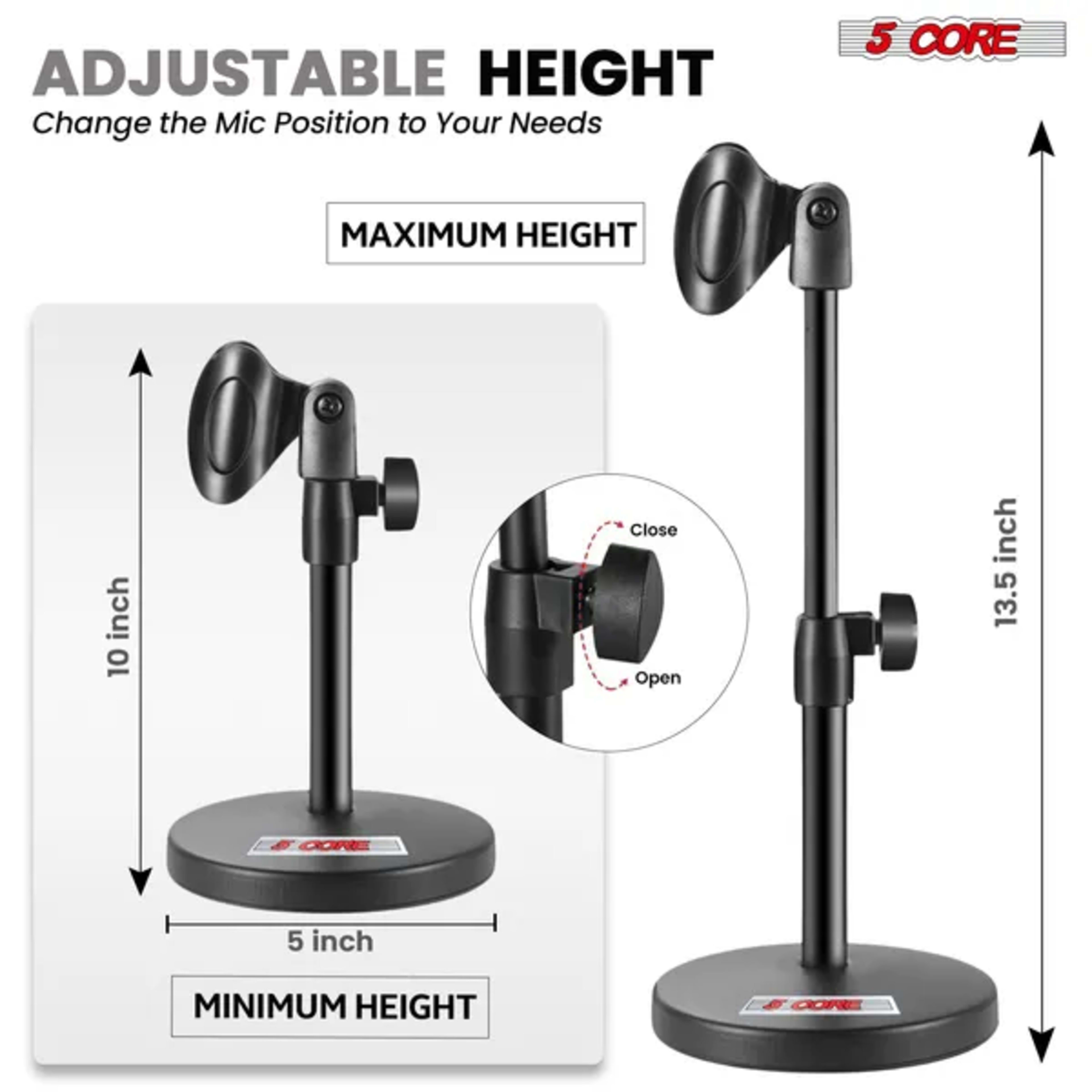 5 Core Mic Stand 3 In 1 Desktop Microphone Stands Adjustable Table Microfono Holder W Phone Clamp - MS RBS BOOM 3