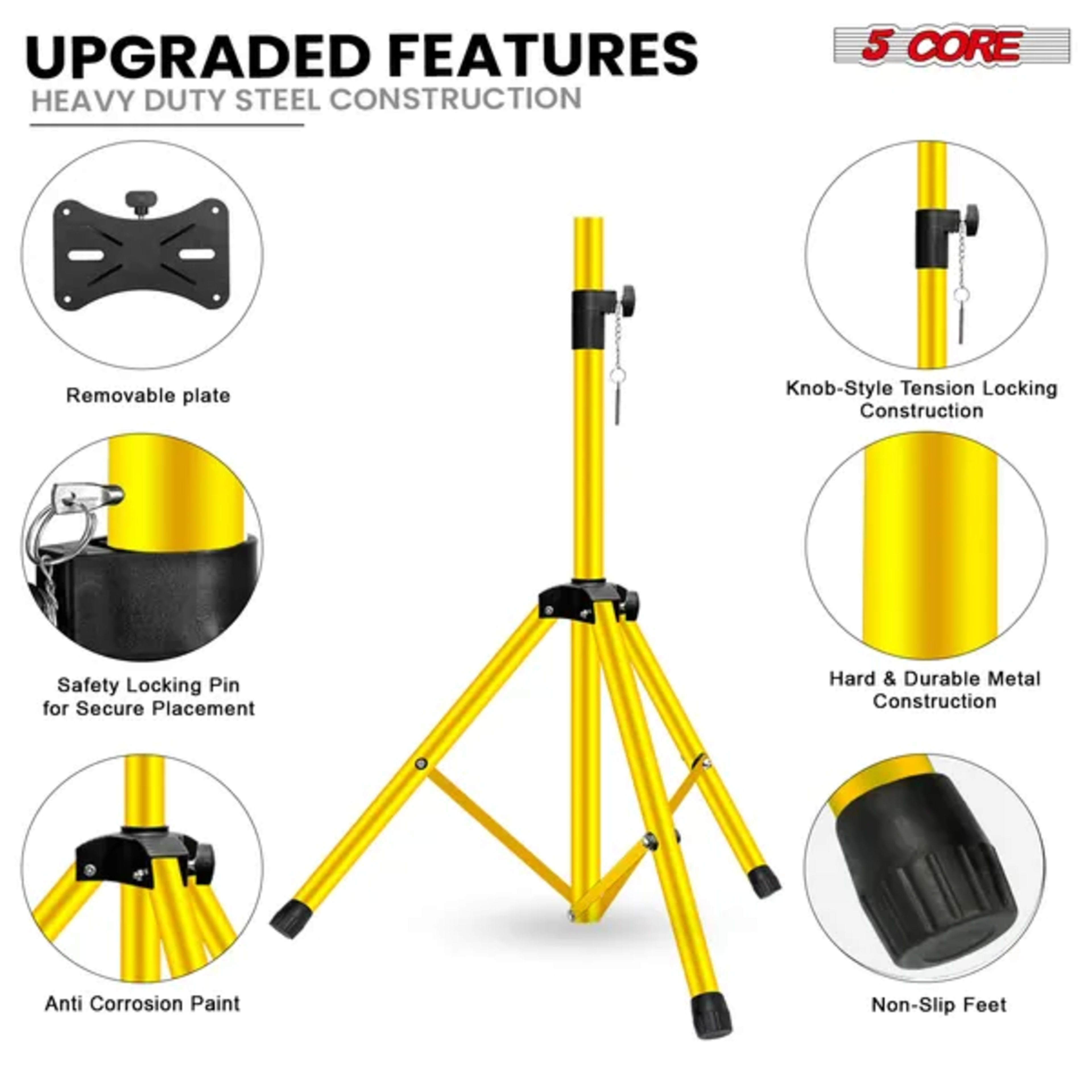 5 Core Speaker Stand Adjustable 31 To 54" PA DJ Tripod Stands Heavy Duty W 35mm Insert 132 Lbs 5