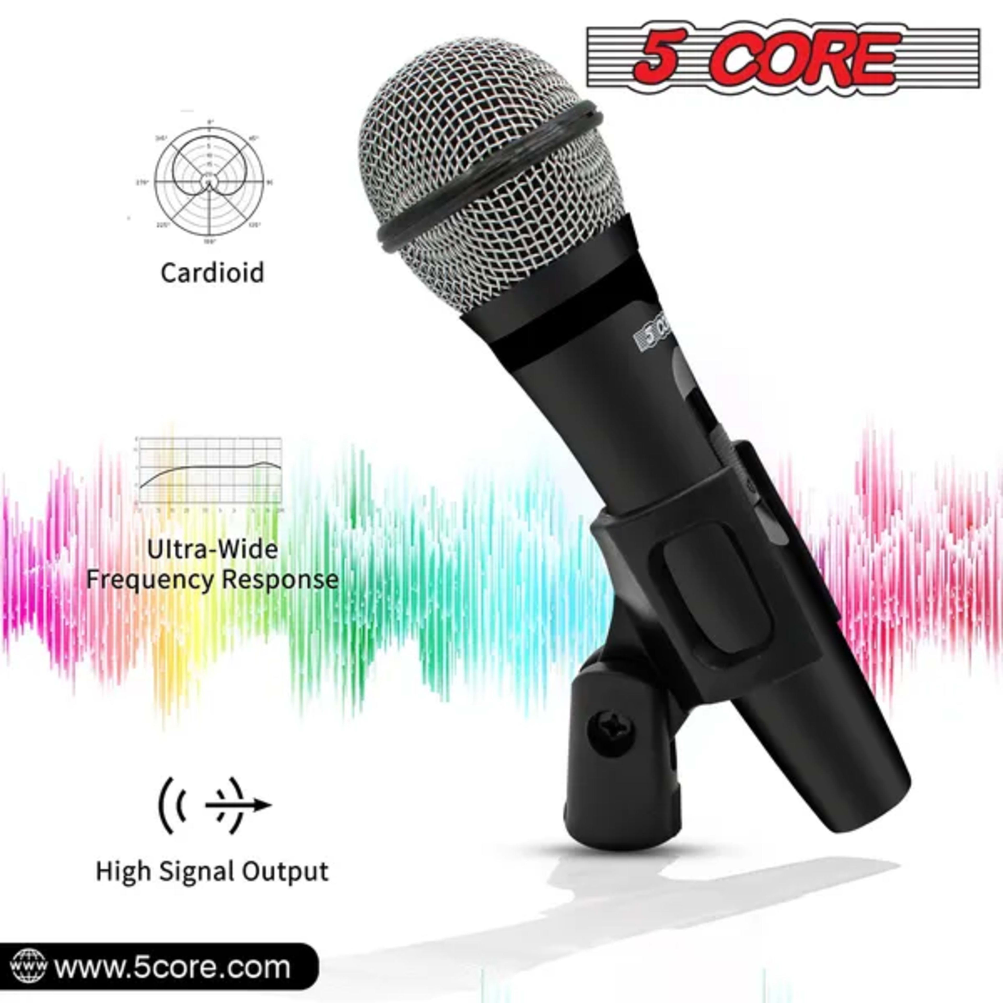 5 CORE Microphone Dynamic Vocal Handheld Mic Cardioid Unidirectional Microfono W On Off Switch + XLR Audio Cable For Sin 2