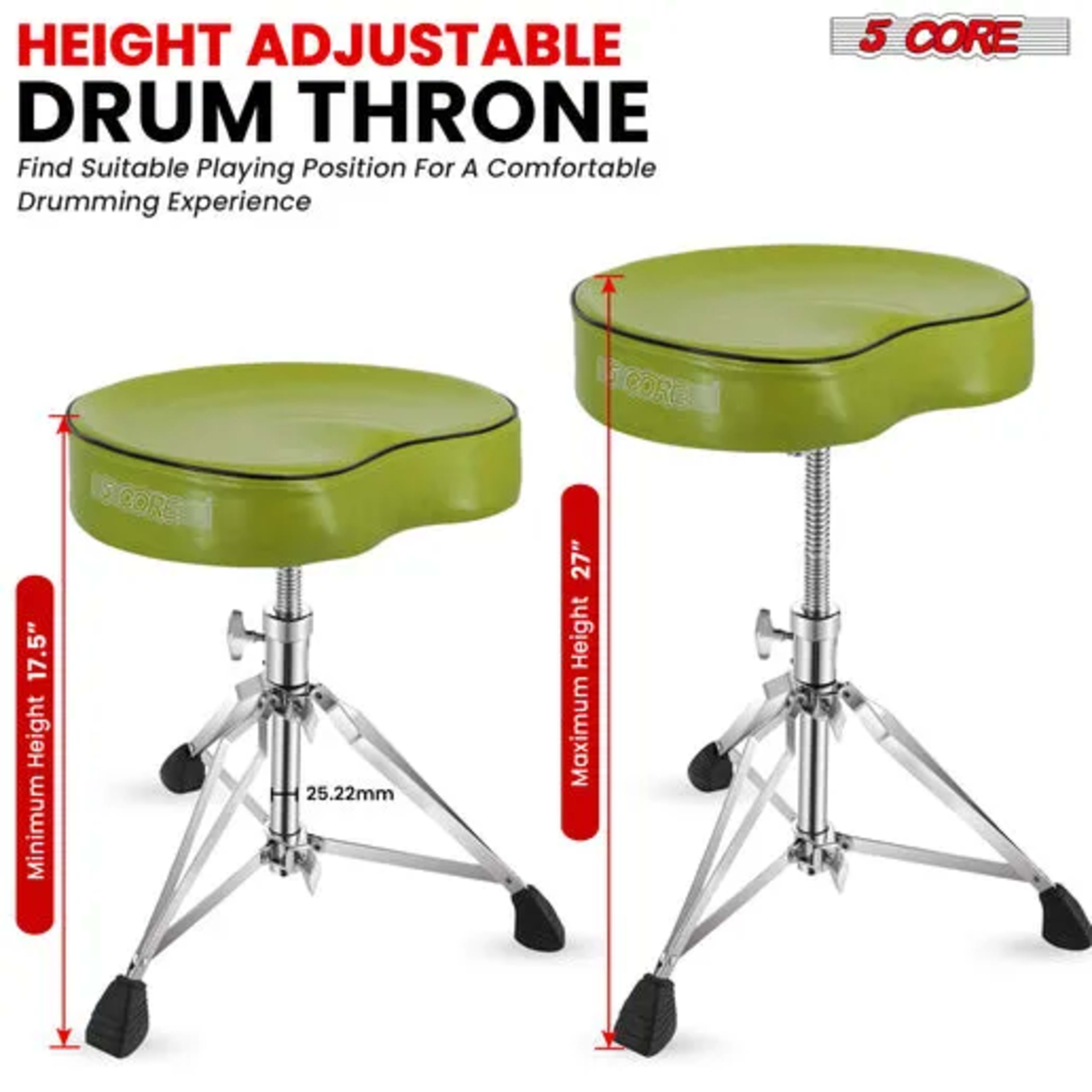 5 Core Drum Throne Padded Guitar Stool Saddle Drummer Seat For Adults & Kids - DS CH D-GR SDL HD 1