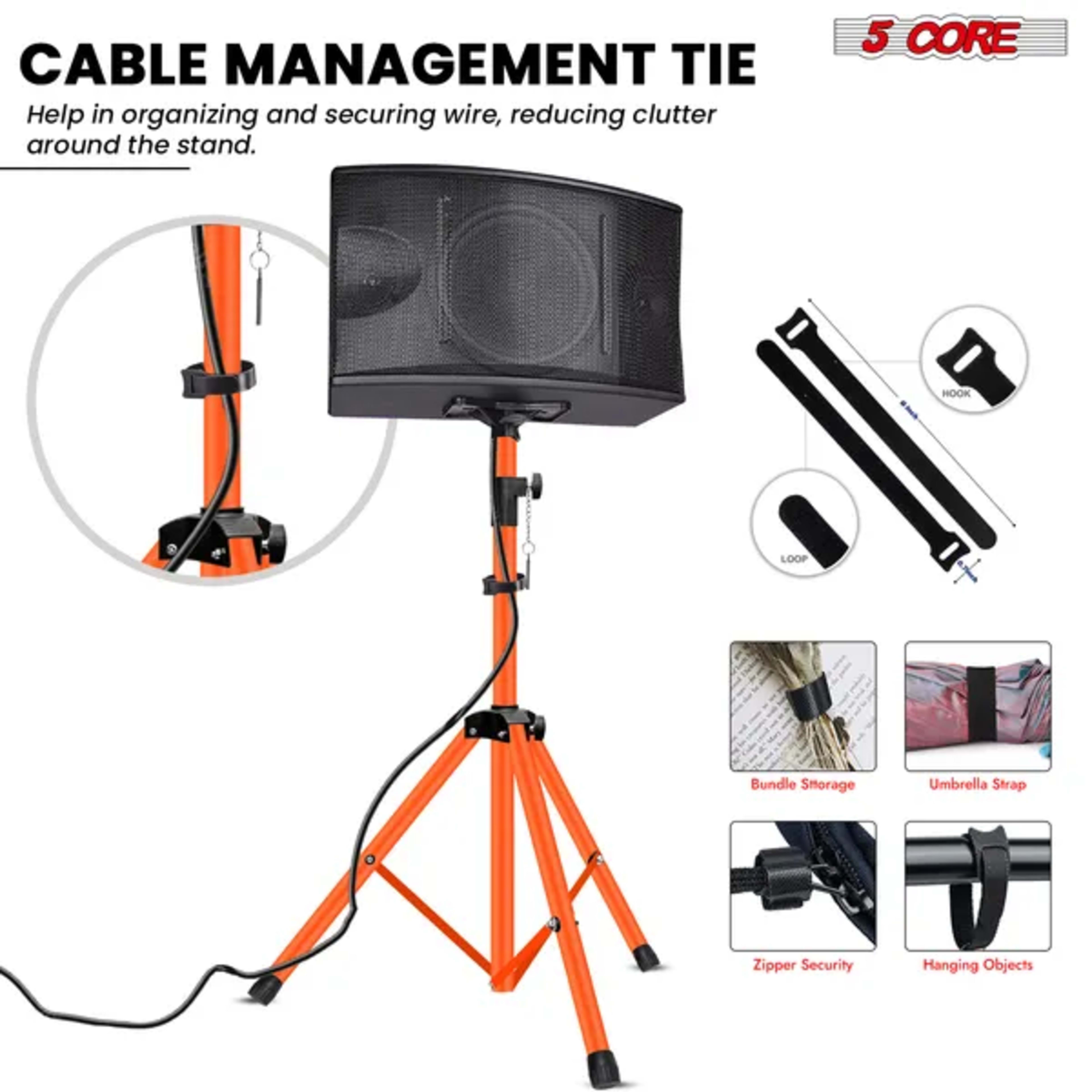 5 Core Speaker Stand Pair Height Adjustable PA DJ Tripod Studio Monitor Stands W 35mm Compatible Insert - SS ECO 2PK ORG 5