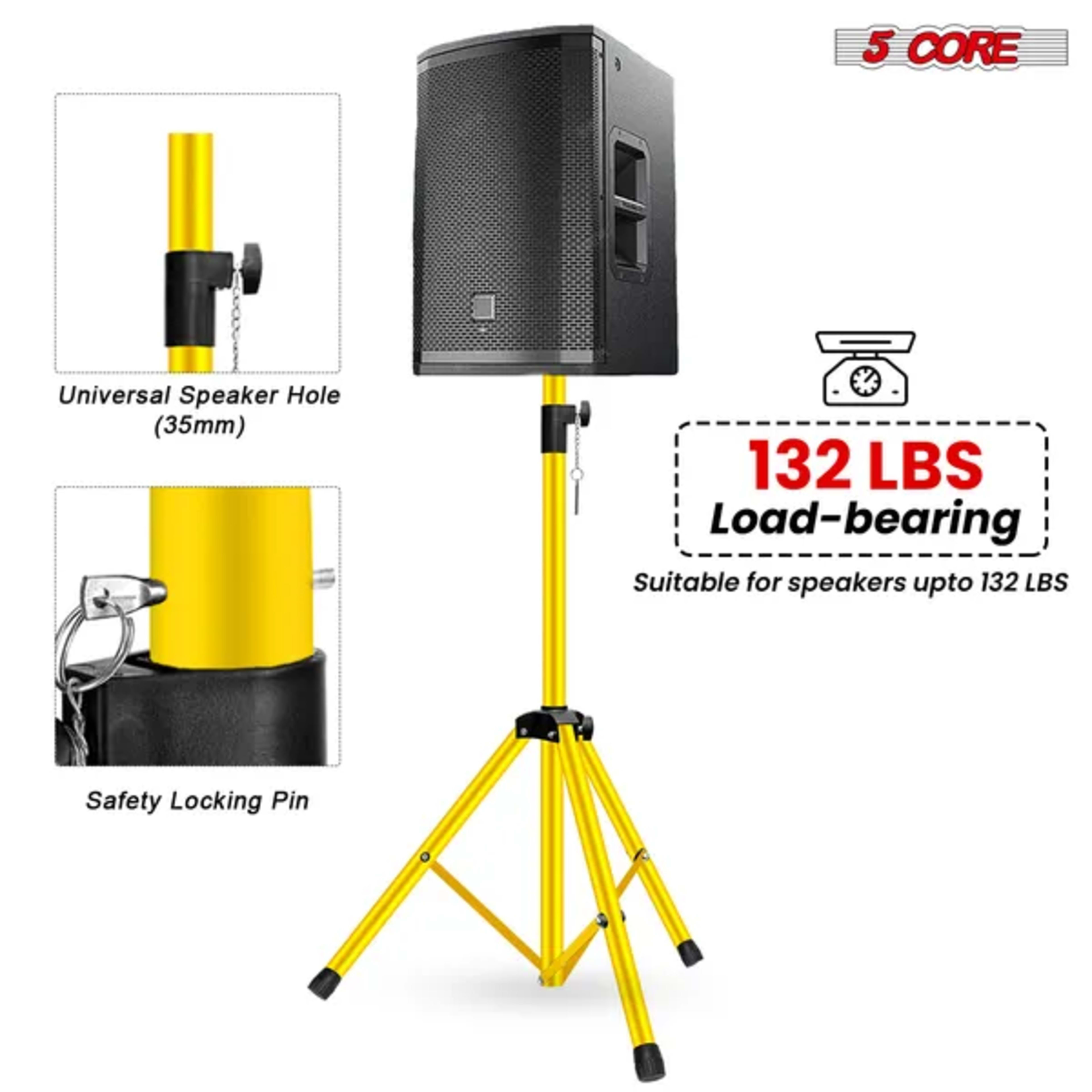 5 Core Speaker Stand Adjustable 31 To 54" PA DJ Tripod Stands Heavy Duty W 35mm Insert 132 Lbs 3
