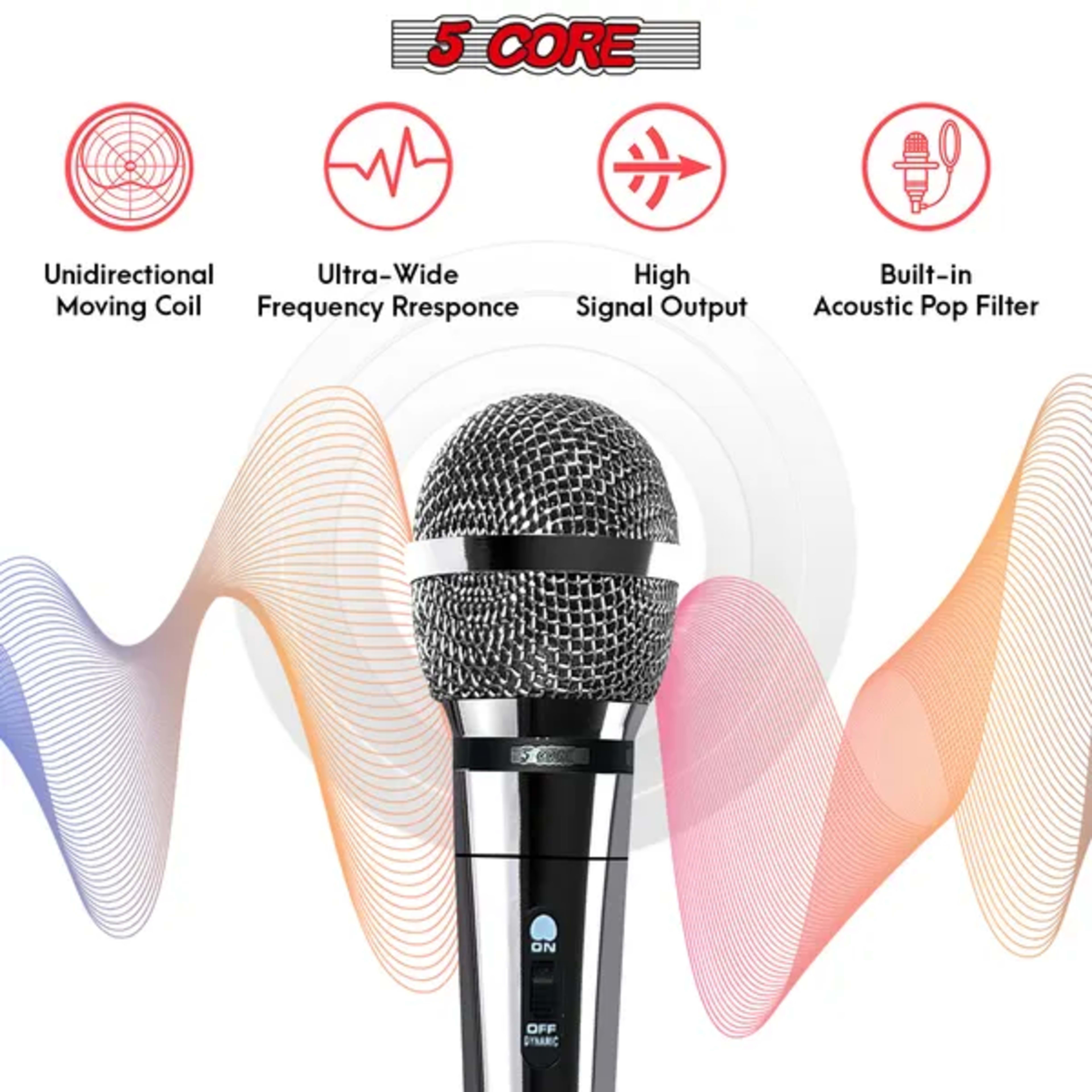 5 CORE Microphone Dynamic Vocal Handheld Mic Cardioid Unidirectional Microfono W On Off Switch + XLR Audio Cable For Sin 1