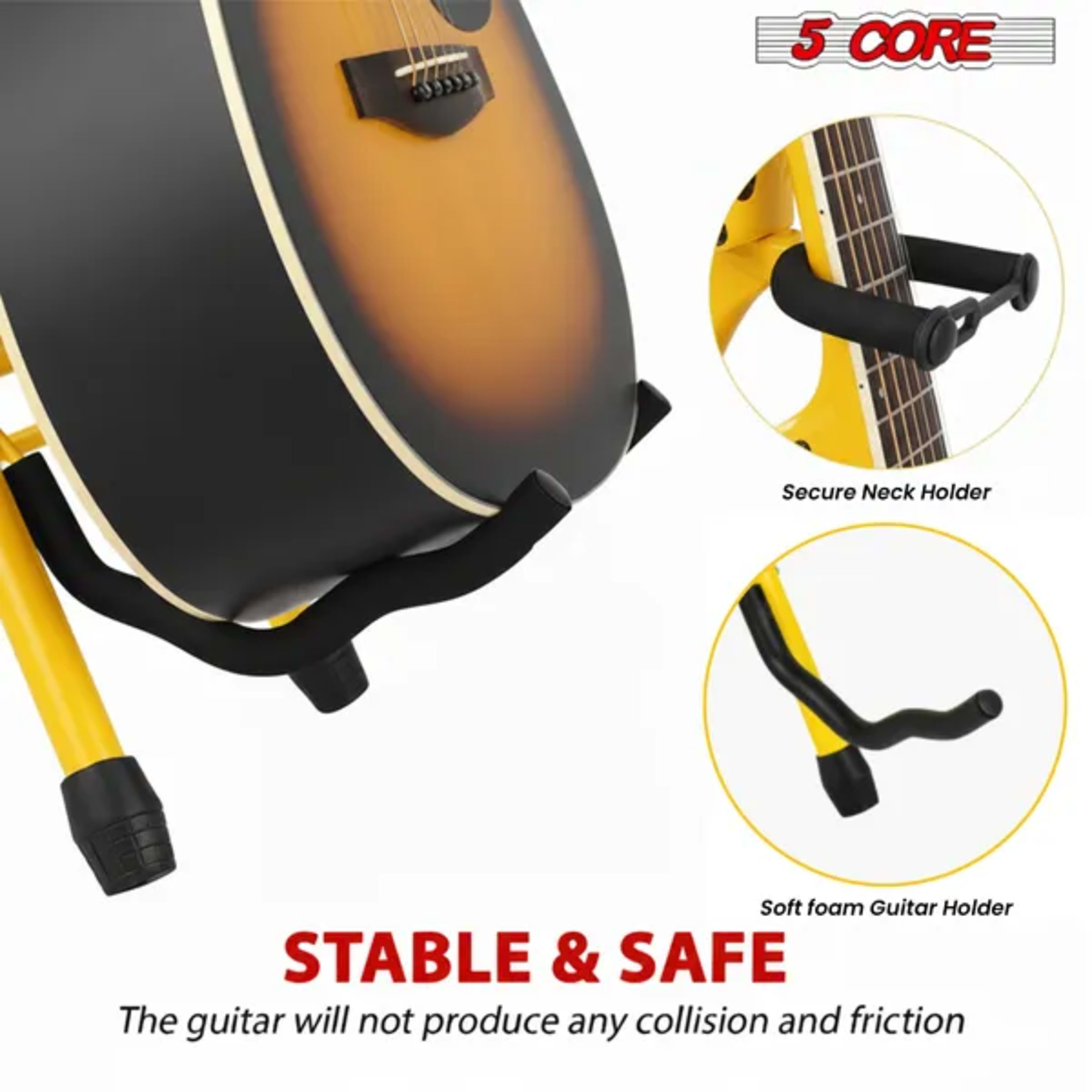5Core Guitar Stool 3.15" Padded Chair W Backrest Foldable Music Seat Built In Foot Rest Guitar Stand 1