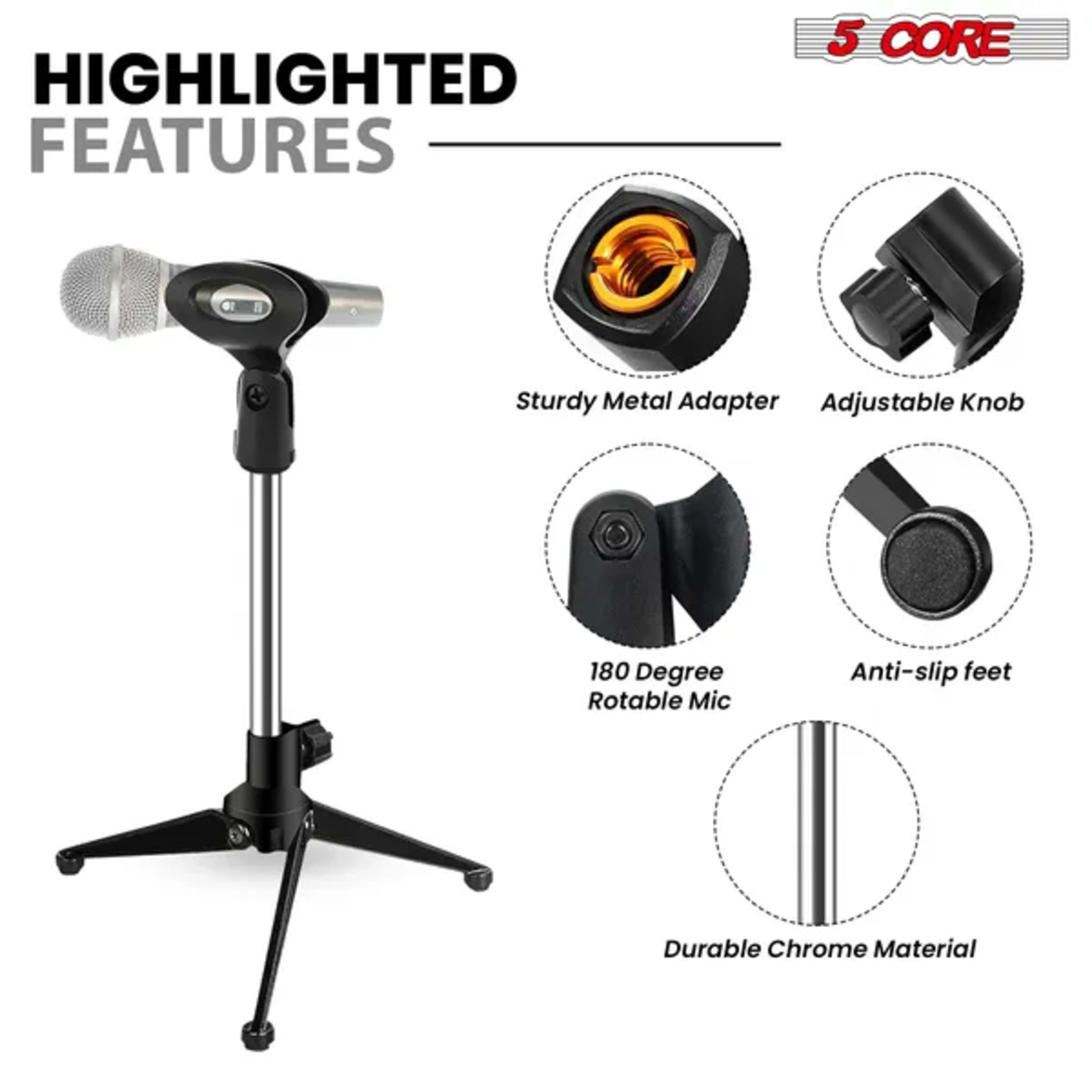 5Core Desktop Mic Stand Tripod Universal Desk Microphone Holder Table Top Stands 2