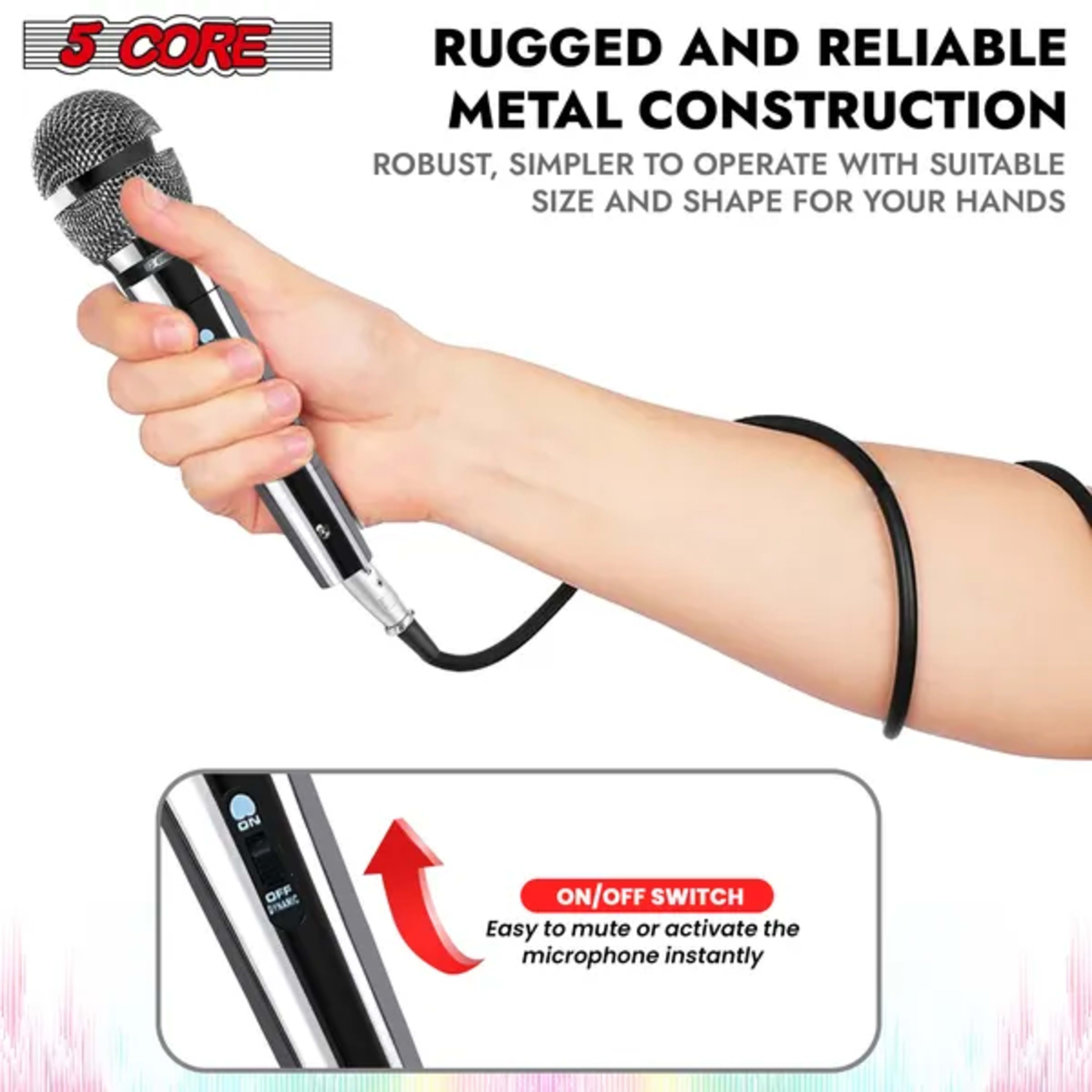 5 CORE Microphone Dynamic Vocal Handheld Mic Cardioid Unidirectional Microfono W On Off Switch + XLR Audio Cable For Sin 3