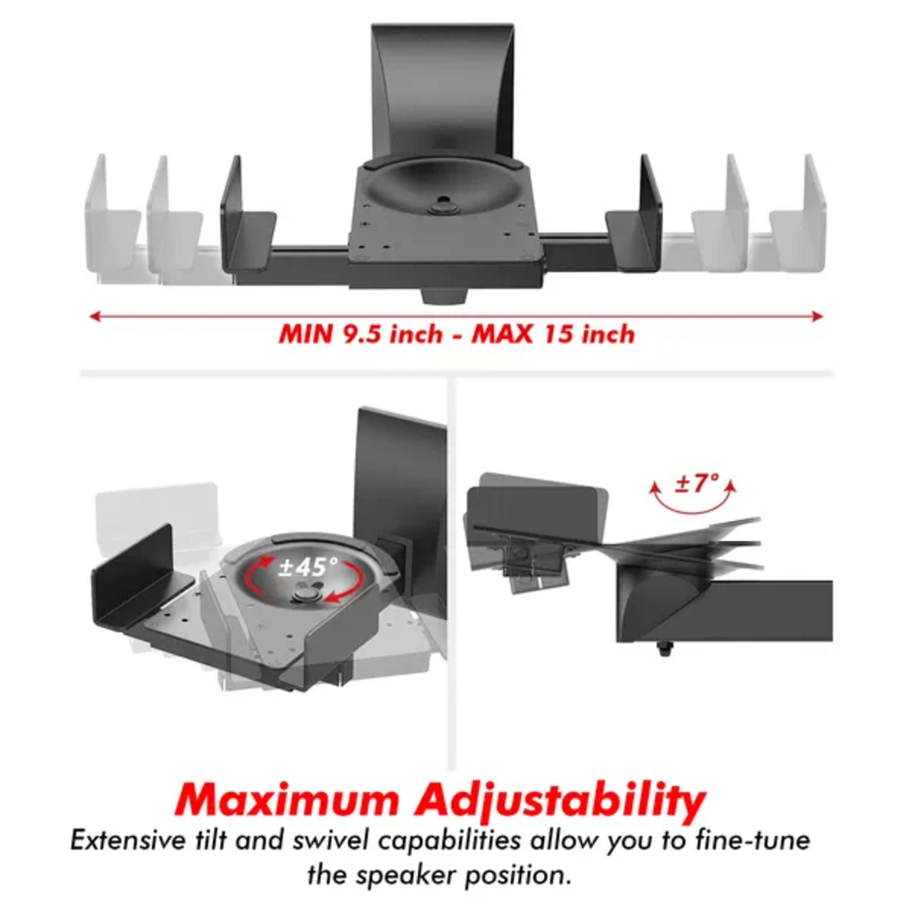 5 CORE Speaker Wall Mount Adjustable Shelf Holder Swivel 180 Degree Bookshelf Brackets - 15 Inch Space For Speakers Pair 3