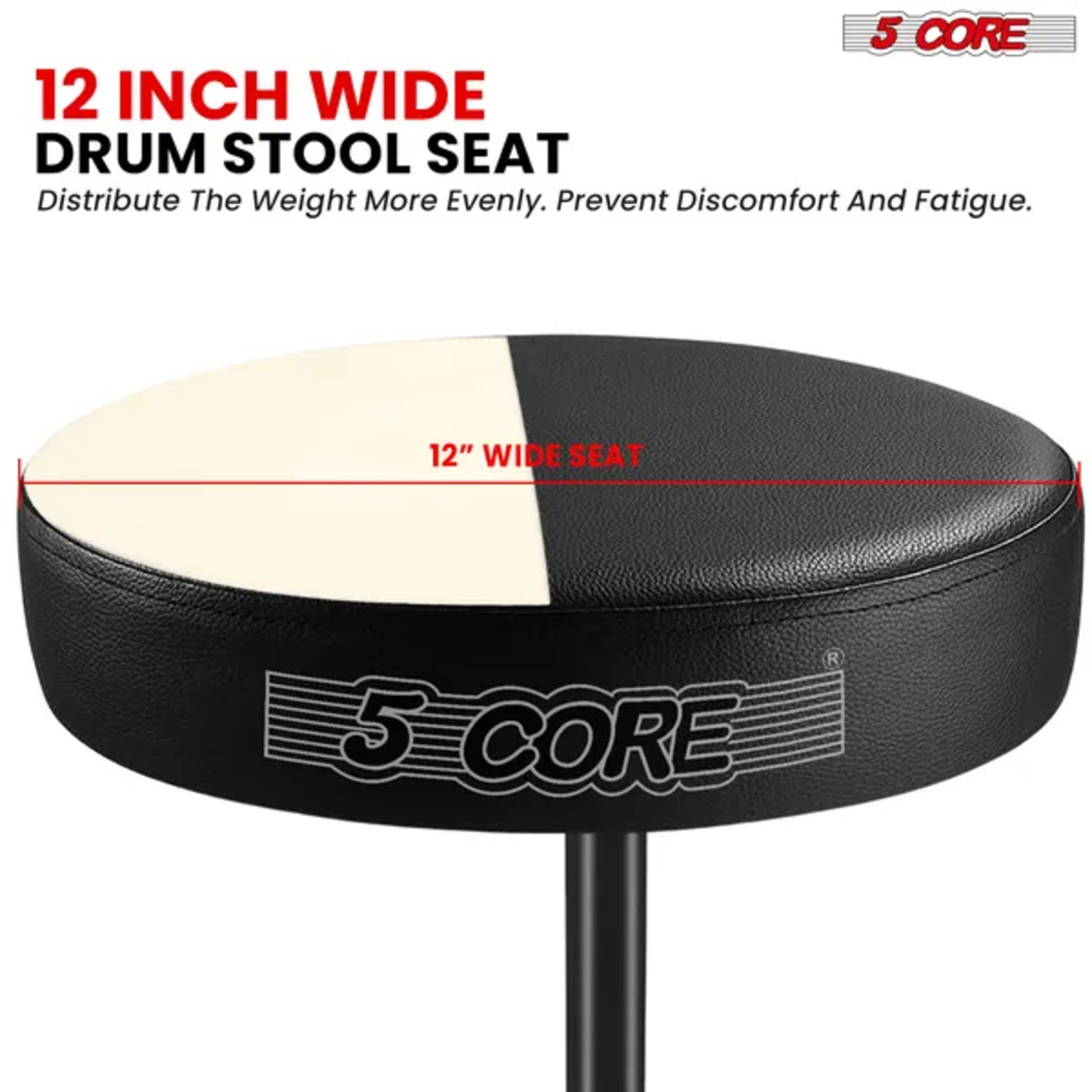 5 Core Drum Throne 3" Thick Padded Memory Foam Comfortable Drummer Stool 330Lb Capacity Adjustable 3