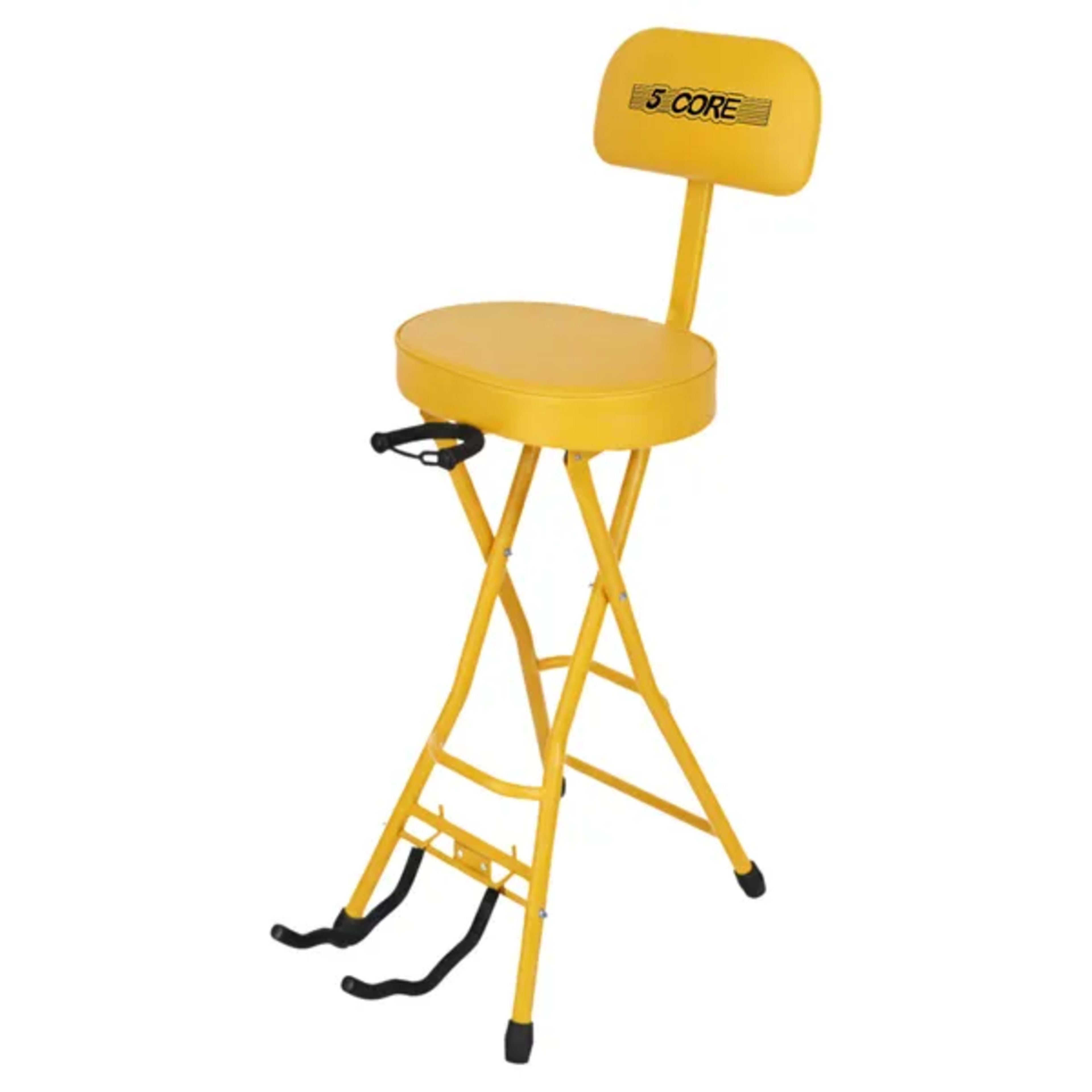 5Core Guitar Stool 3.15" Padded Chair W Backrest Foldable Music Seat Built In Foot Rest Guitar Stand 4