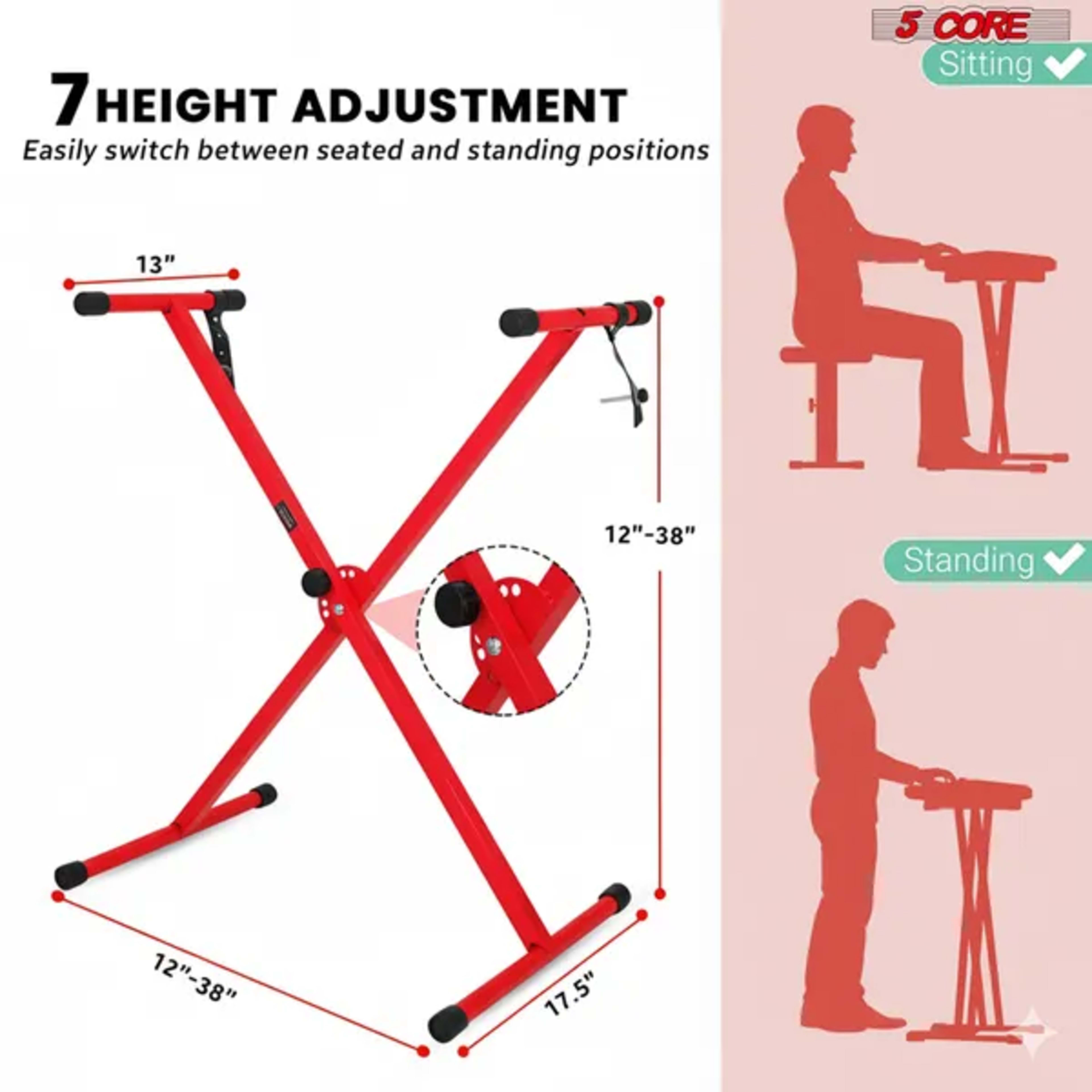 5 Core Keyboard Stand X Shape Adjustable Foldable Portable Key Board Stands W Locking Strap 4