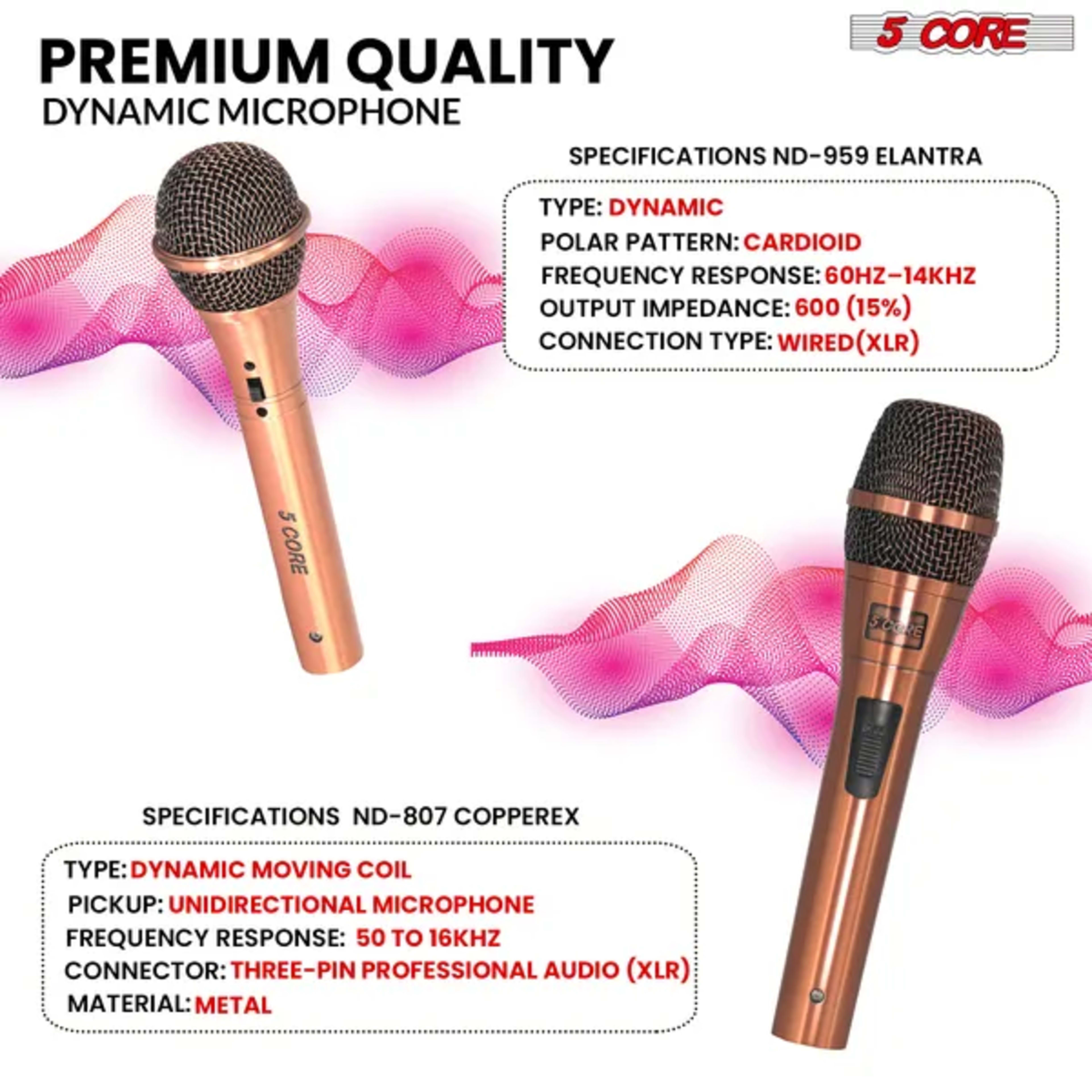 5Core Couple Karaoke Microphone Pair Handheld Dynamic XLR Mic For Him & Her Clear Sound Stylish Look 1