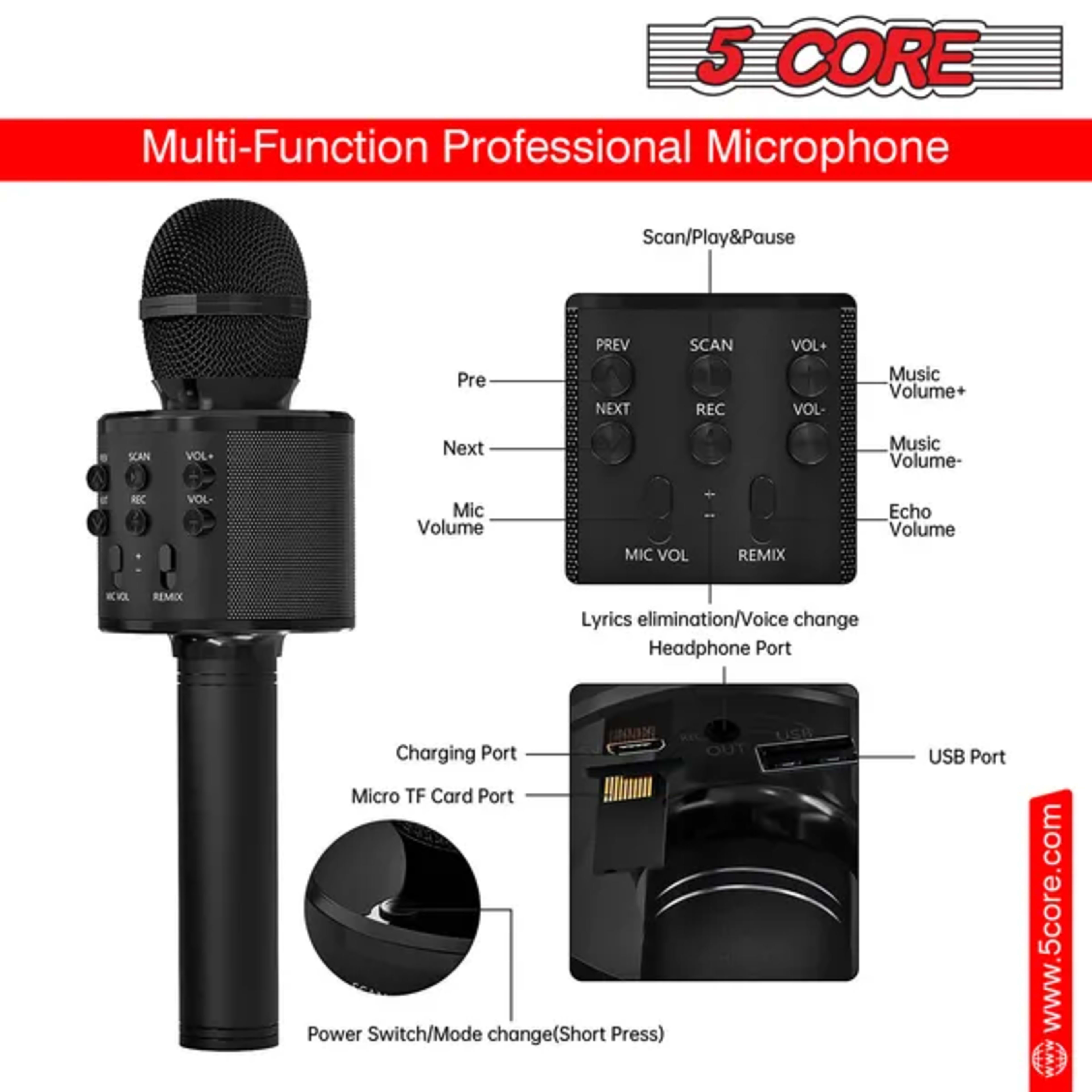 5 Core Microphone Wireless Karaoke Mic With Speaker 3 In 1 Portable Bluetooth Microfono Inalambrico 1