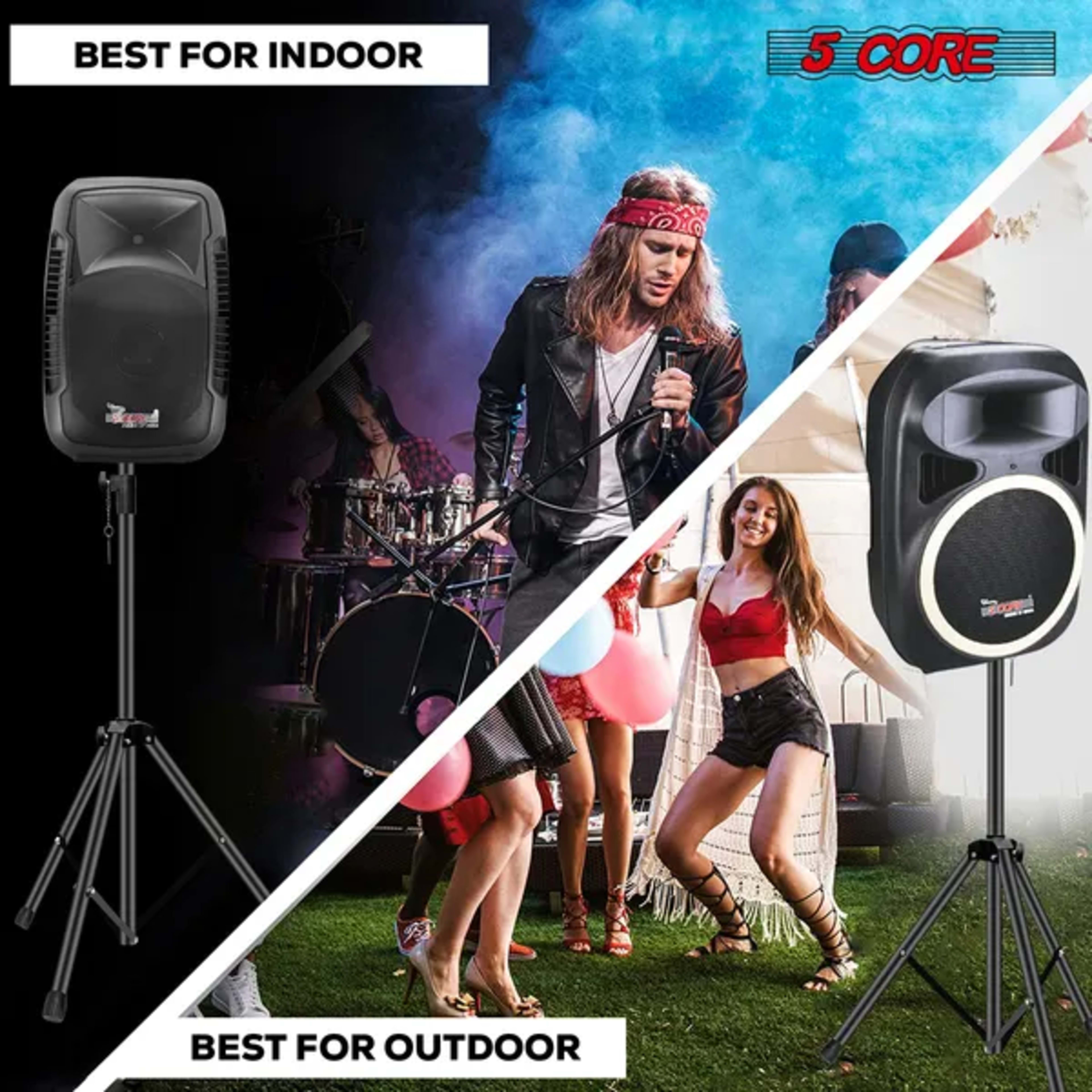 5 Core Speaker Stand Height Adjustable PA DJ Tripod Studio Monitor Stands W 35mm Compatible Insert - SS ECO 1PK BLK WoB 2