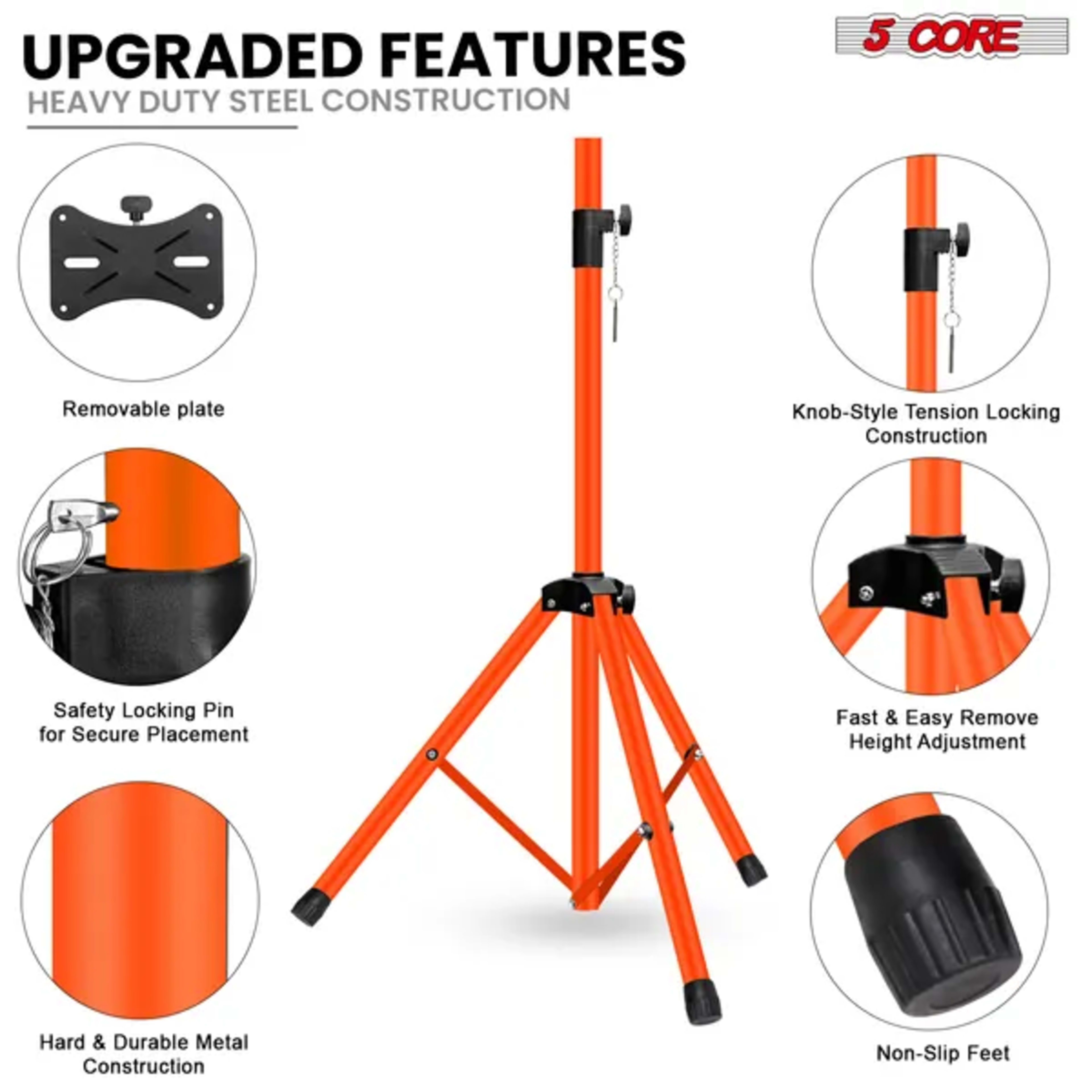 5 Core Speaker Stand Pair Height Adjustable PA DJ Tripod Studio Monitor Stands W 35mm Compatible Insert - SS ECO 2PK ORG 3