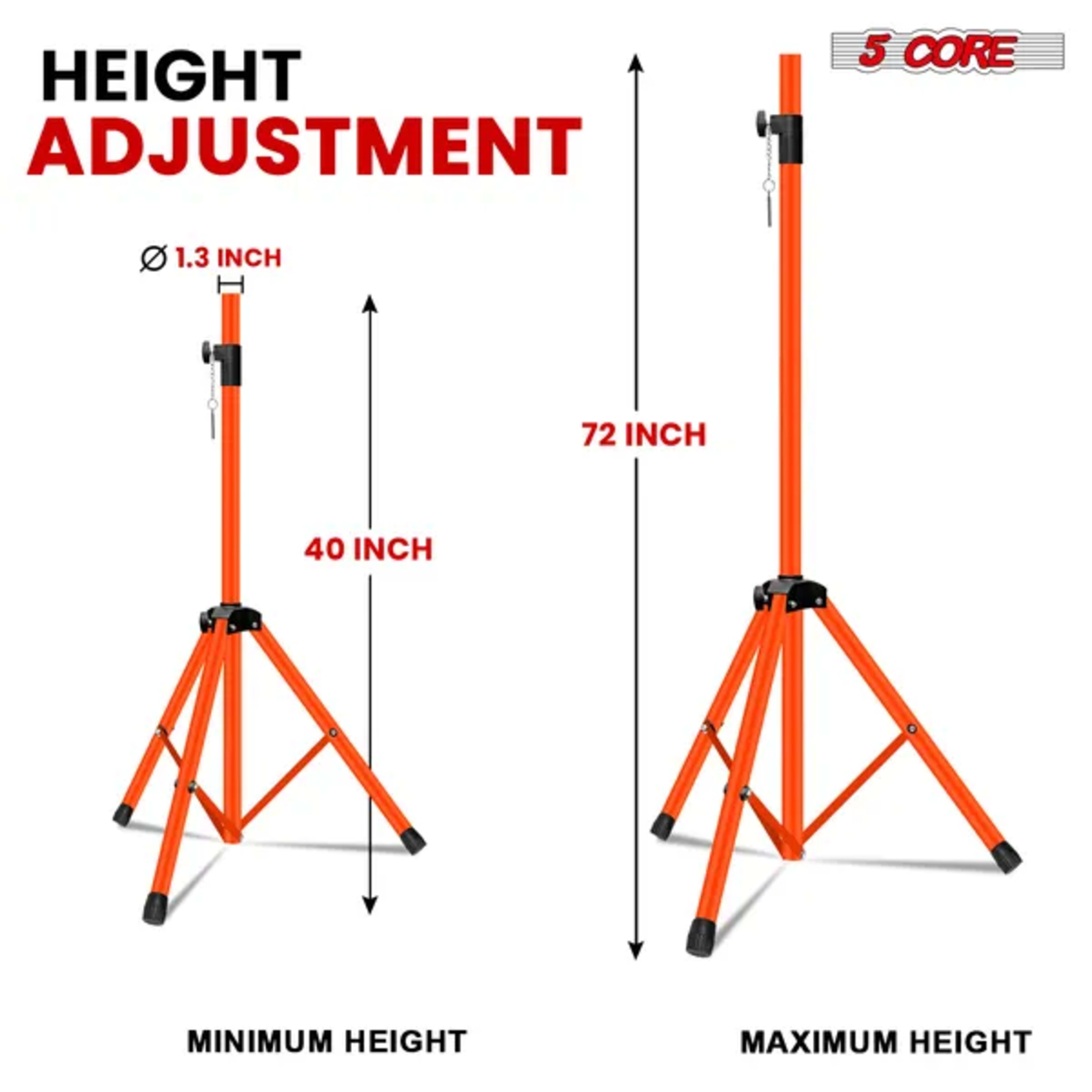 5 Core Speaker Stand Pair Height Adjustable PA DJ Tripod Studio Monitor Stands W 35mm Compatible Insert - SS ECO 2PK ORG 1