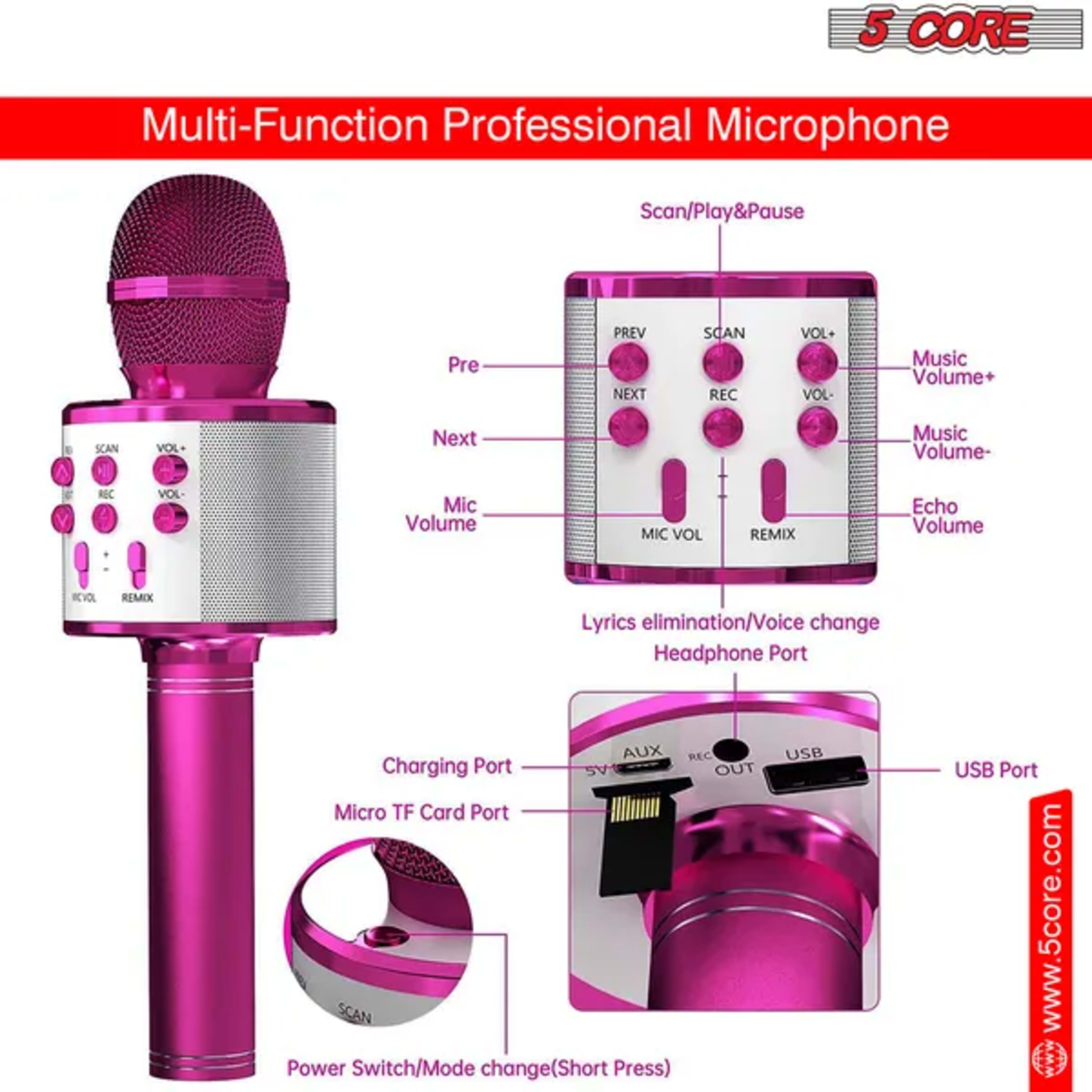 5 Core Microphone Wireless Karaoke Mic With Speaker 3 In 1 Portable Bluetooth Microfono Inalambrico 4