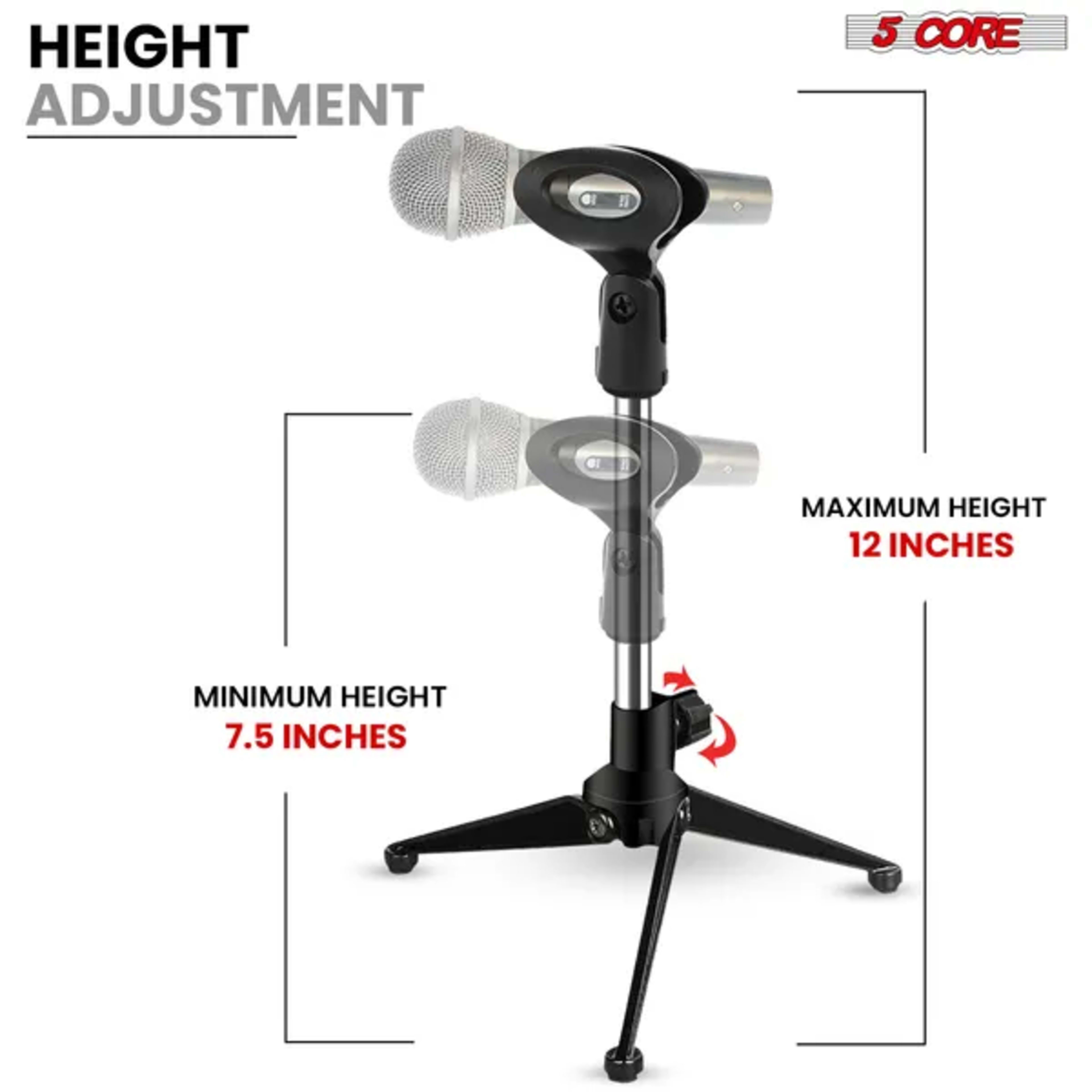 5Core Desktop Mic Stand Tripod Universal Desk Microphone Holder Table Top Stands 1