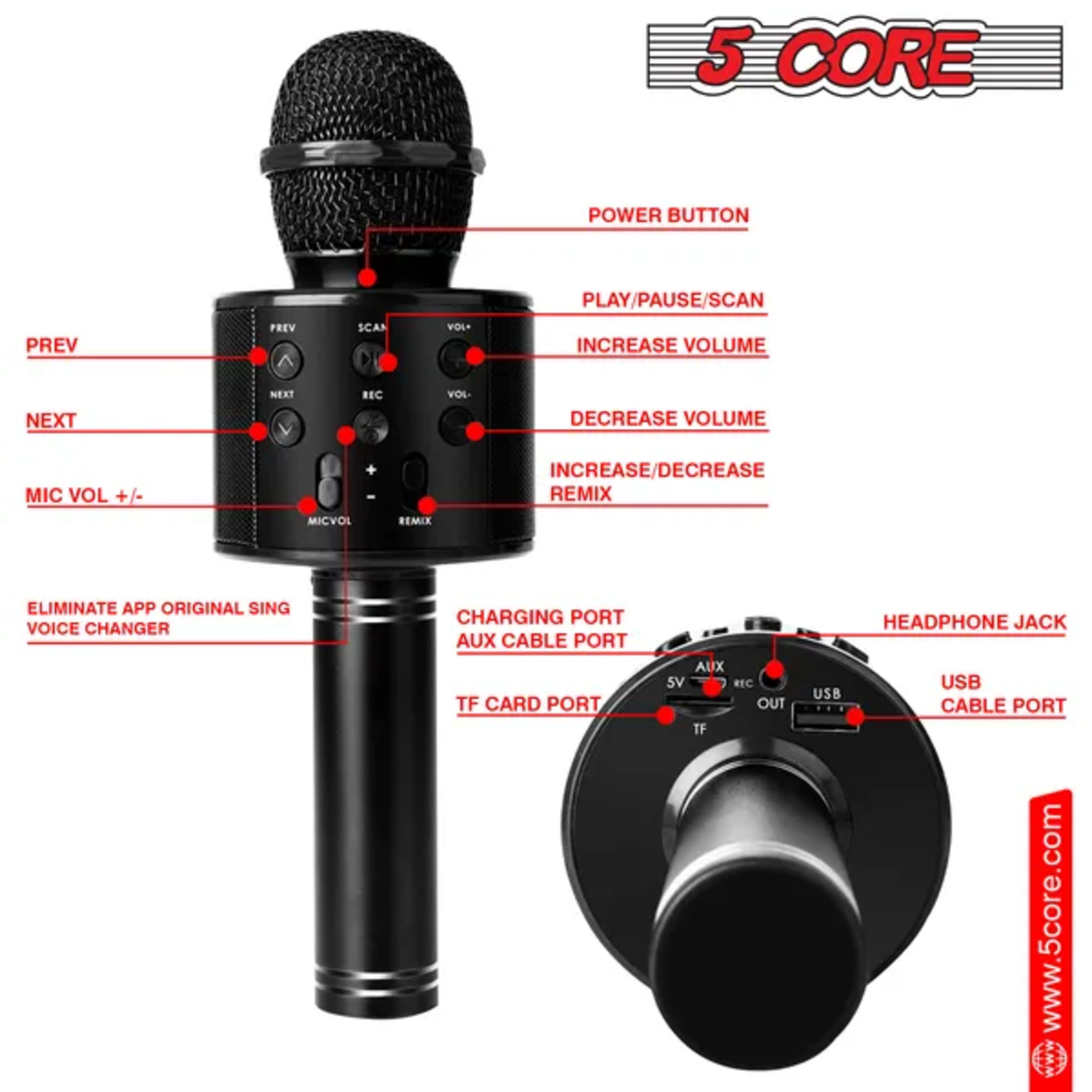 5 Core Microphone Wireless Karaoke Mic With Speaker 3 In 1 Portable Bluetooth Microfono Inalambrico 3