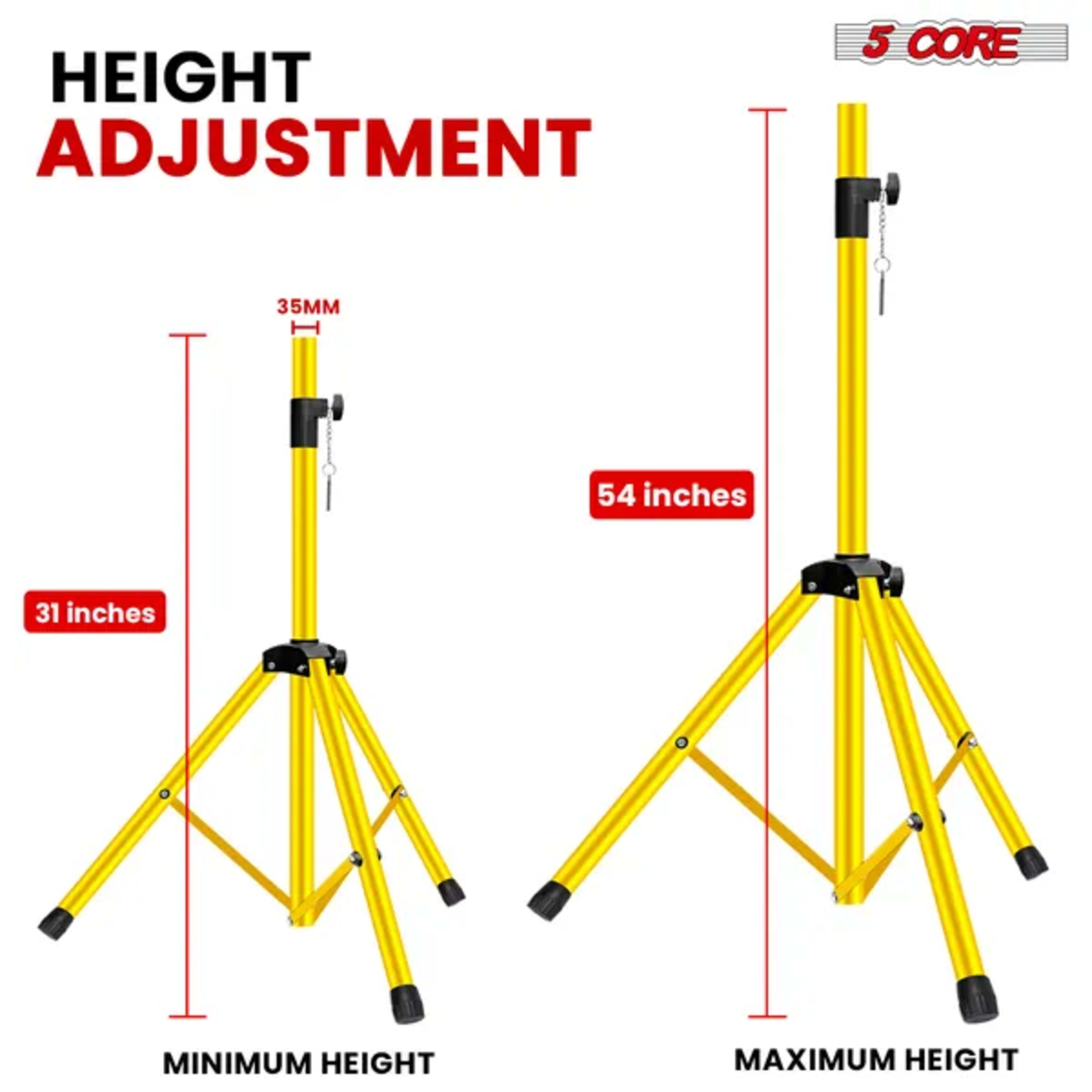 5 Core Speaker Stand Adjustable 31 To 54" PA DJ Tripod Stands Heavy Duty W 35mm Insert 132 Lbs 1