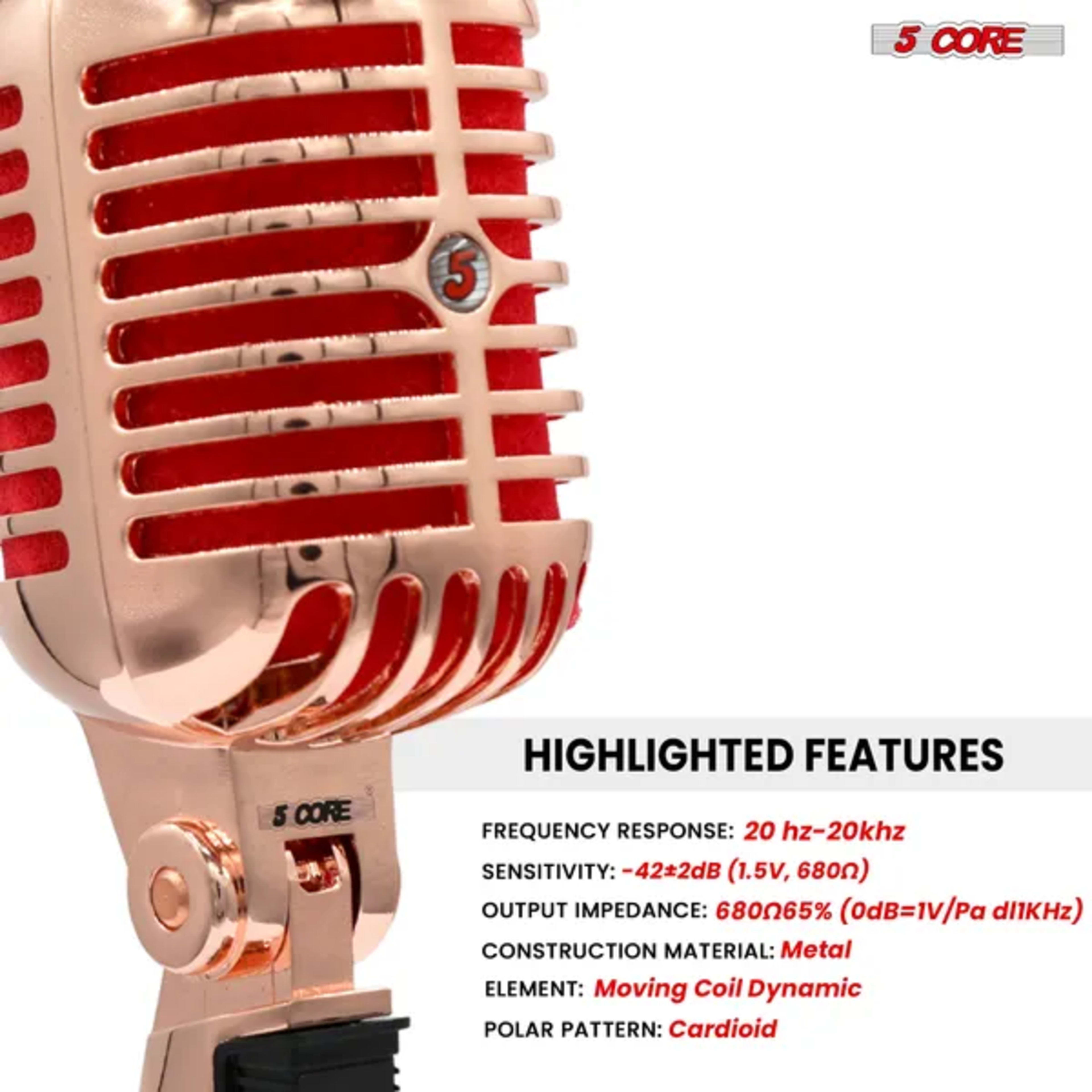 5 Core Classic Retro Microphone Dynamic (ALL METAL BODY) - Old Vintage Style Unidirectional Cardioid Mic W/ XLR Input Un 3