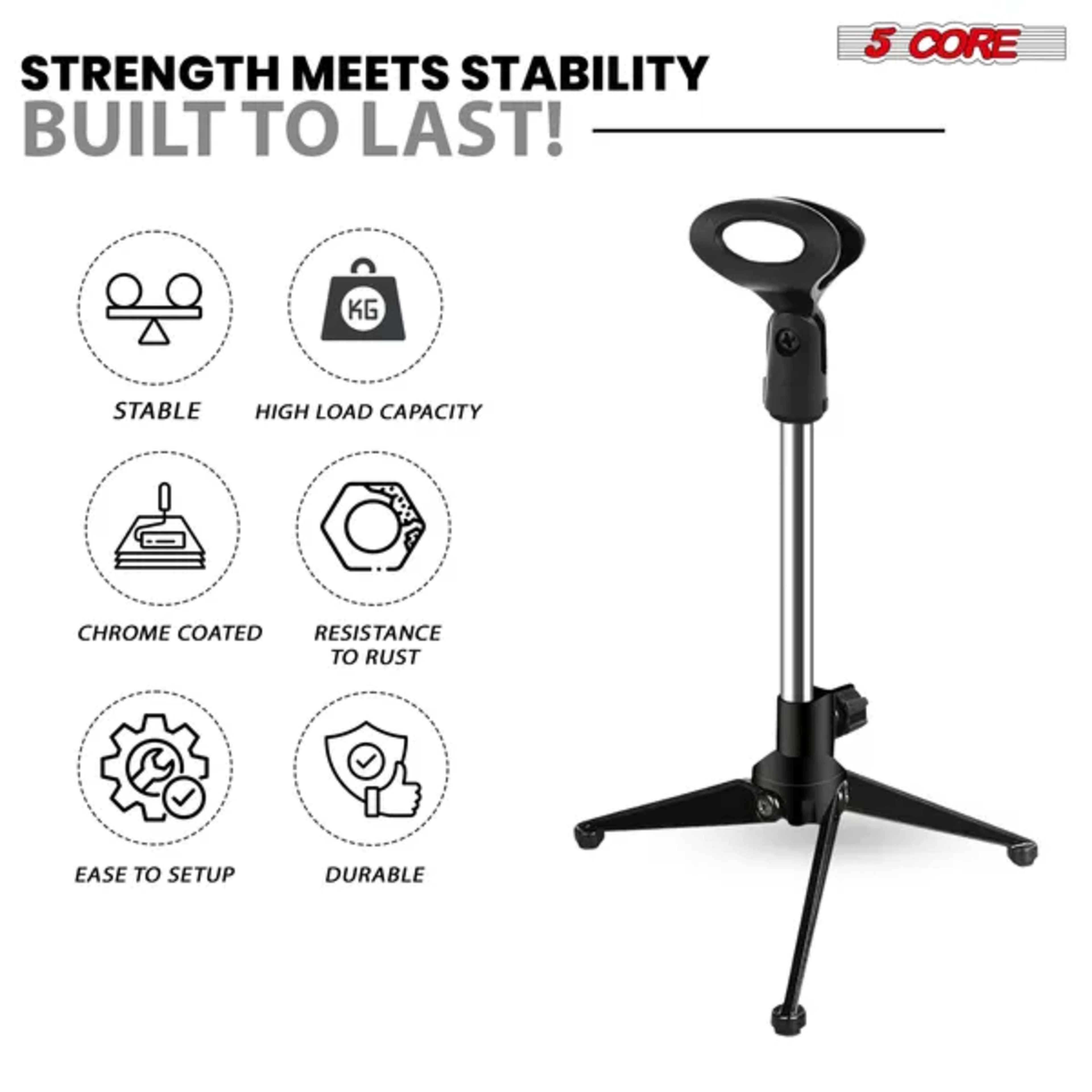 5Core Desktop Mic Stand Tripod Universal Desk Microphone Holder Table Top Stands 3