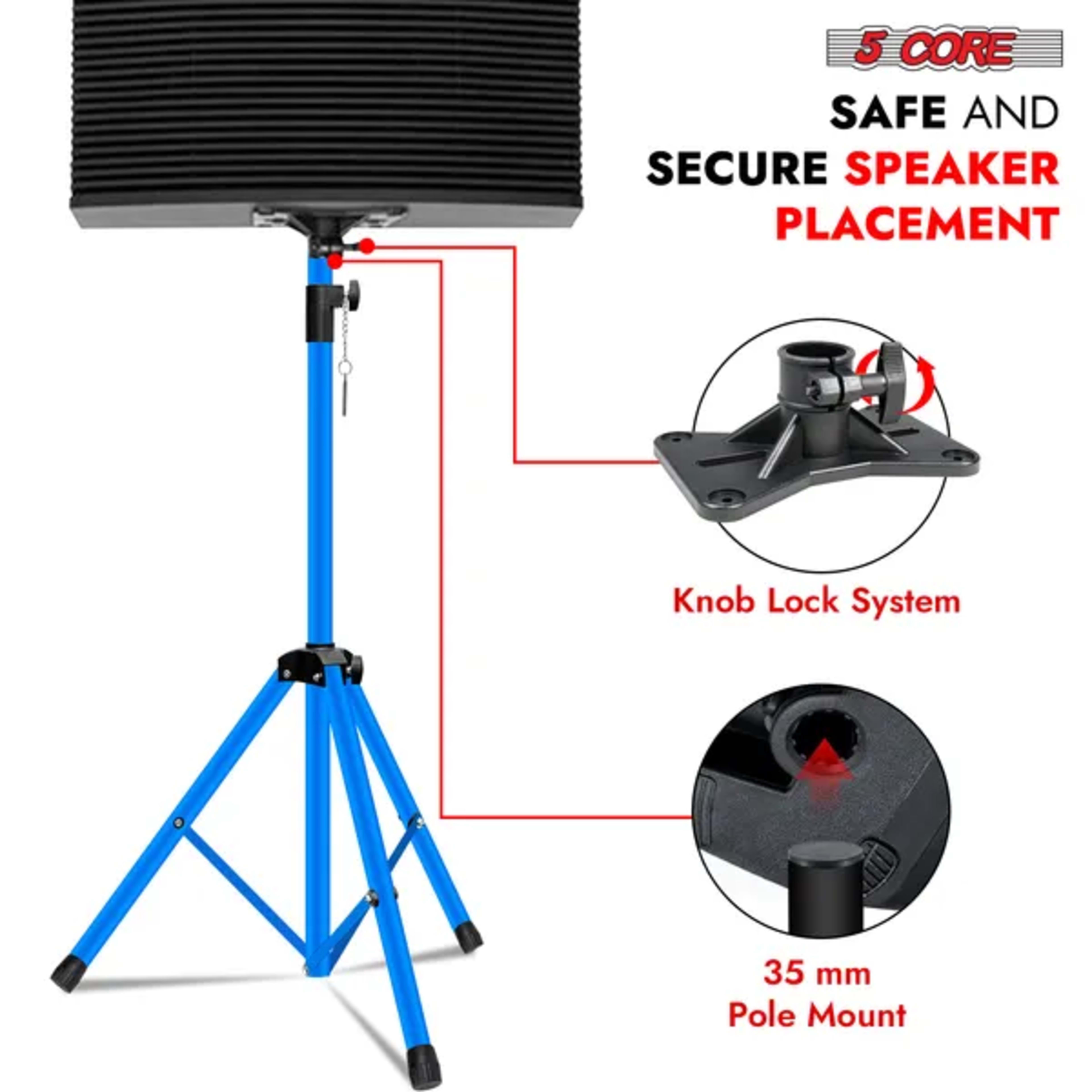 5 Core Speaker Stand 2Pcs Tripod Floor Tall Adjustable Up To 72 Inch DJ Studio Monitor Stands Pole Mount 1