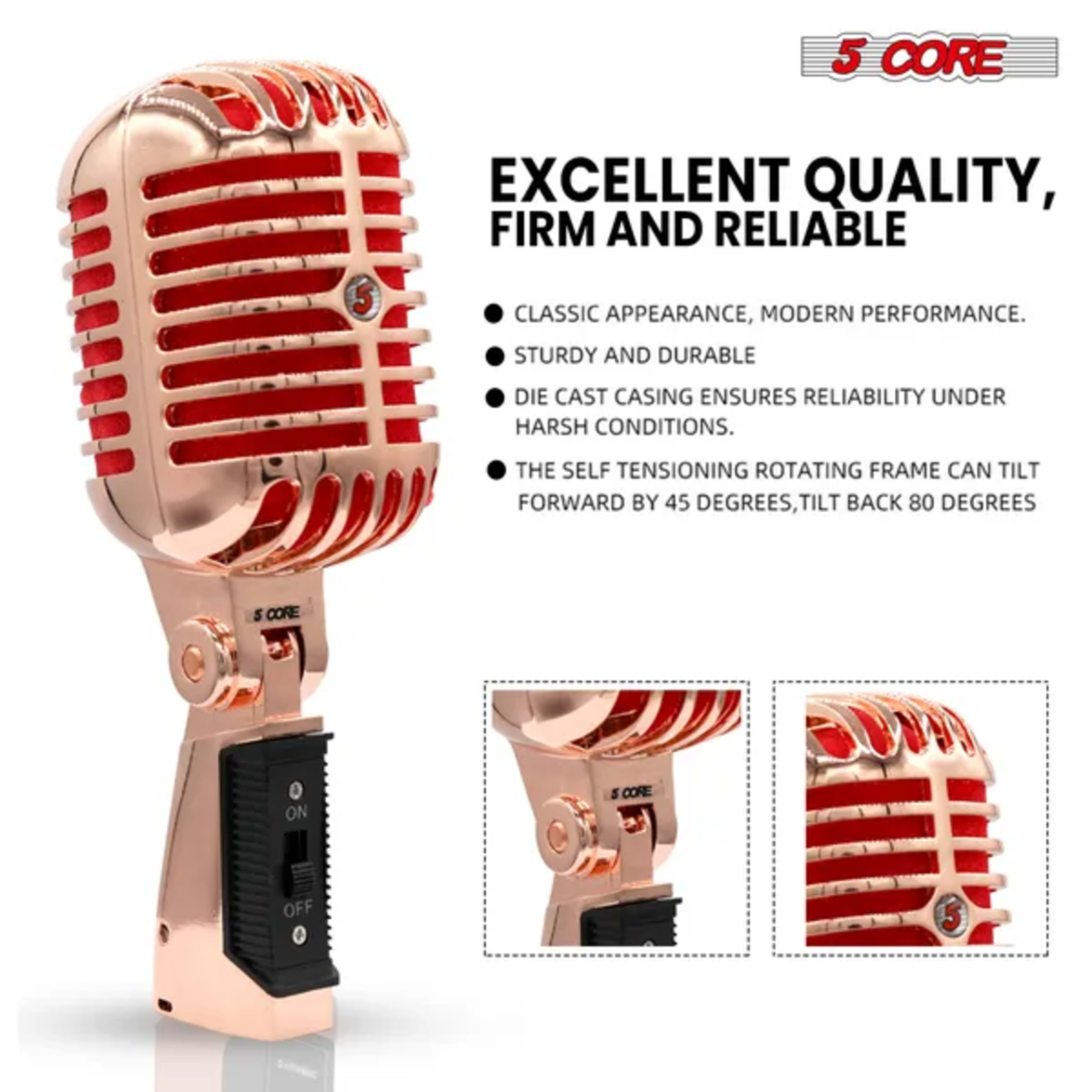 5 Core Classic Retro Microphone Dynamic (ALL METAL BODY) - Old Vintage Style Unidirectional Cardioid Mic W/ XLR Input Un 4
