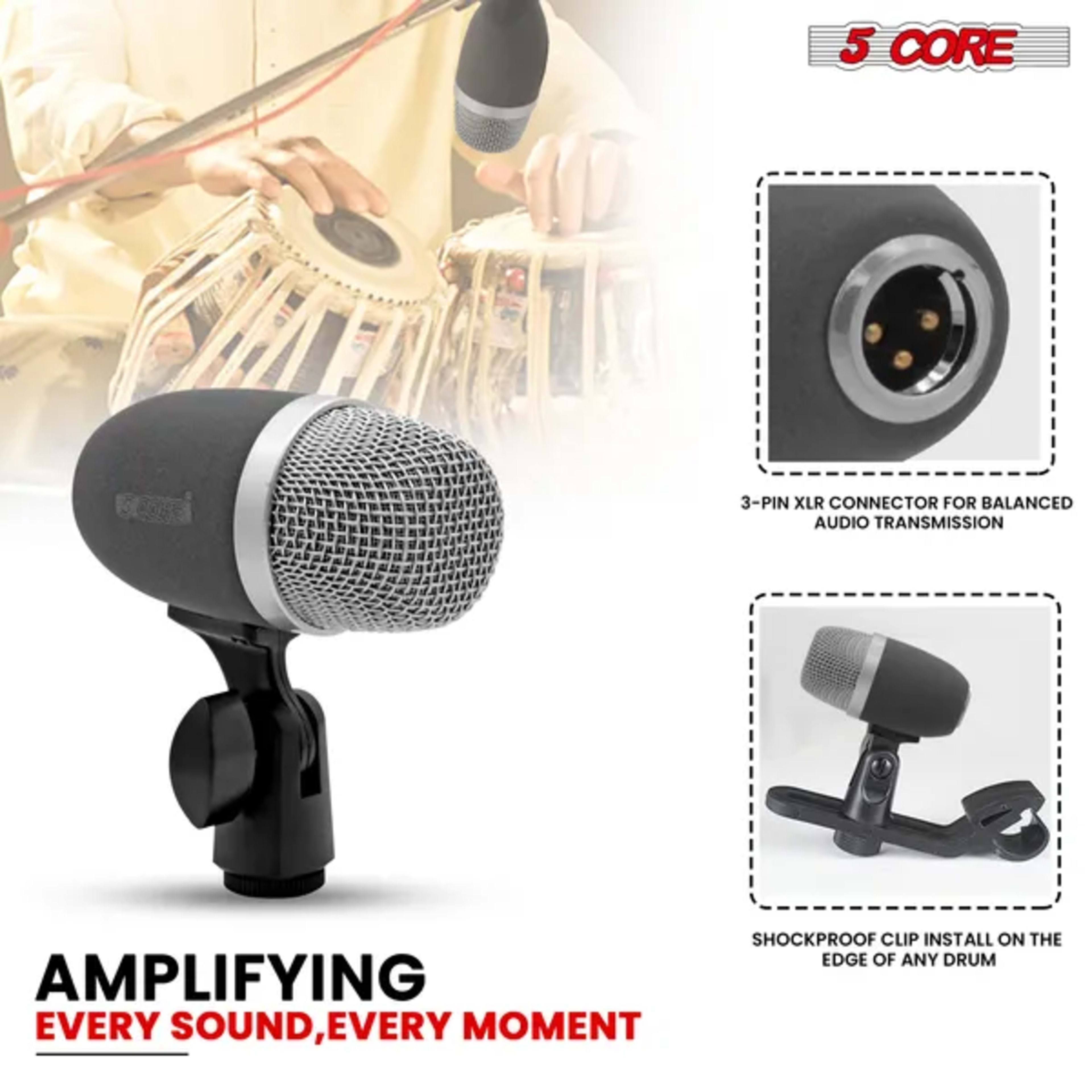 5 Core Tabla Mic Indian Instrument Microphone Set For Bayan & Dayan Dholak Uni-Directional Mridangam Mic For Recording L 5