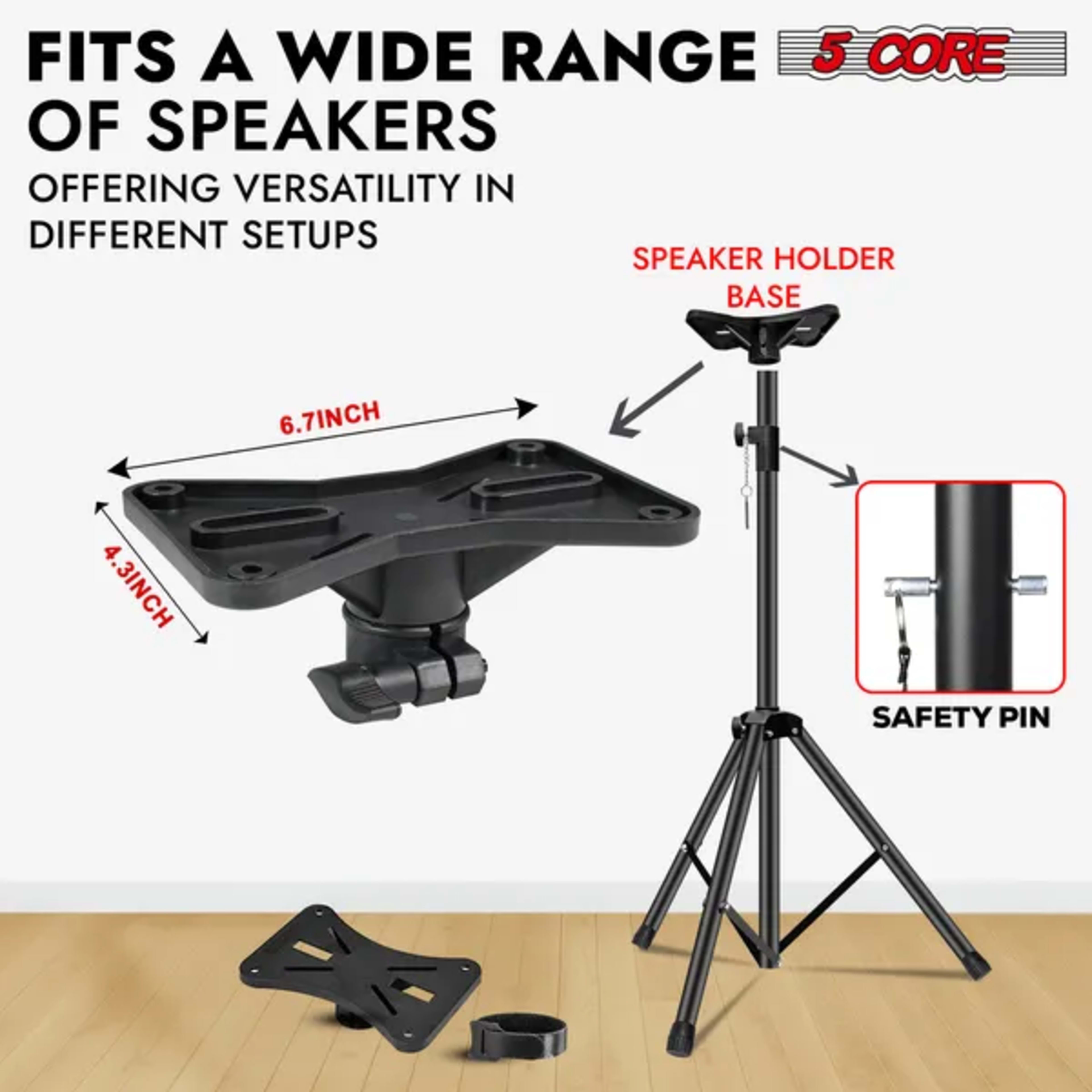 5 Core Speaker Stand Height Adjustable PA DJ Tripod Studio Monitor Stands W 35mm Compatible Insert - SS ECO 1PK BLK WoB 5