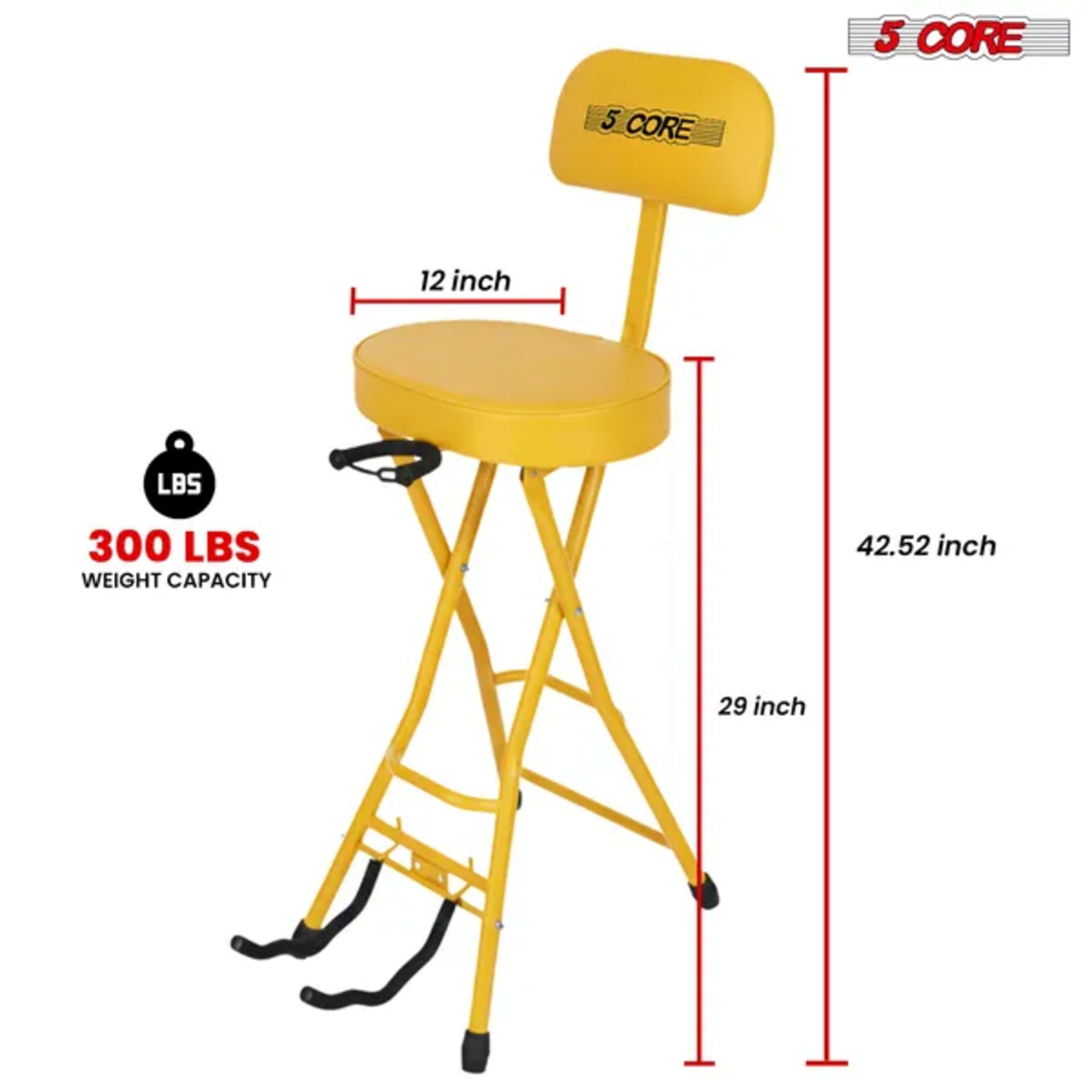 5Core Guitar Stool 3.15" Padded Chair W Backrest Foldable Music Seat Built In Foot Rest Guitar Stand 2