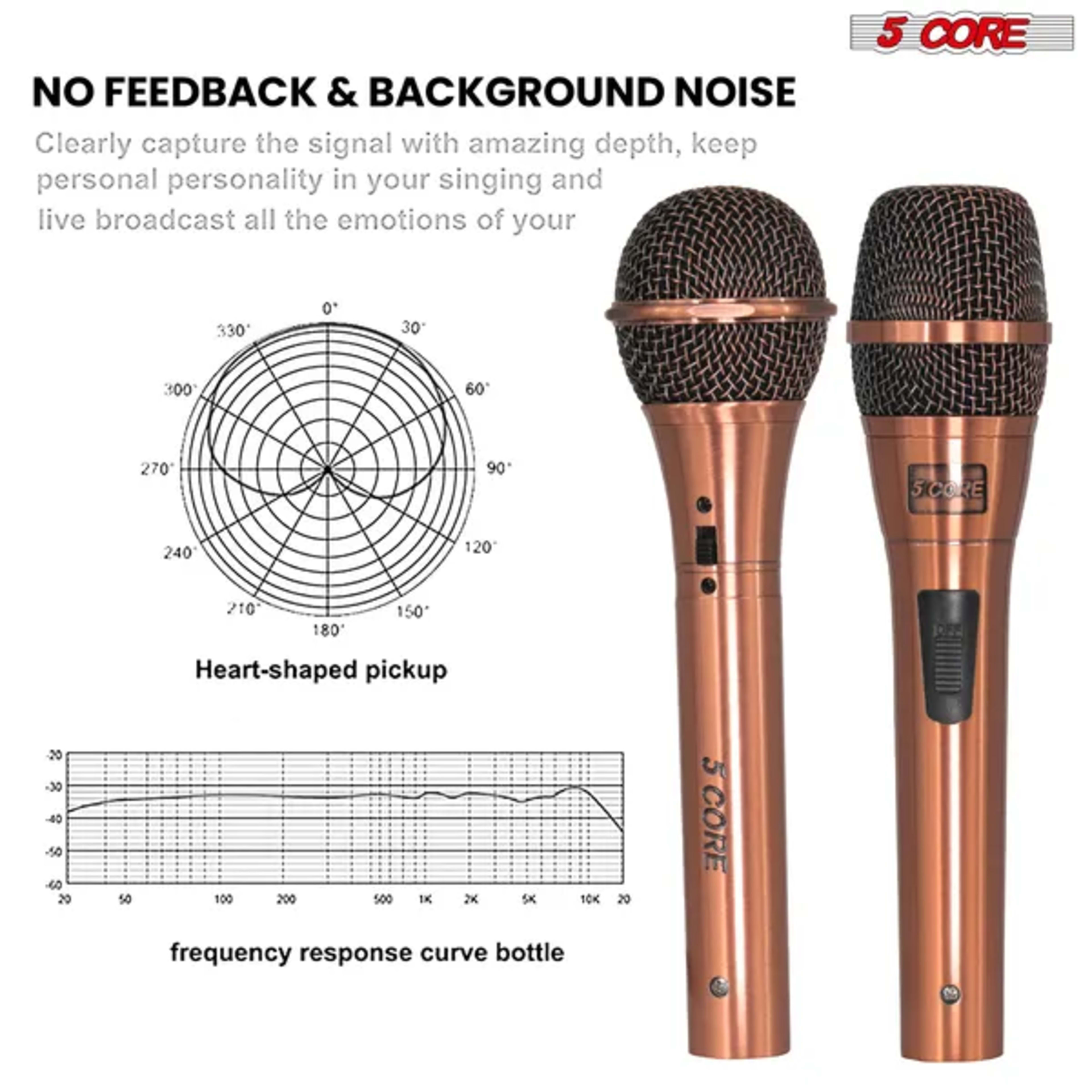 5Core Couple Karaoke Microphone Pair Handheld Dynamic XLR Mic For Him & Her Clear Sound Stylish Look 3