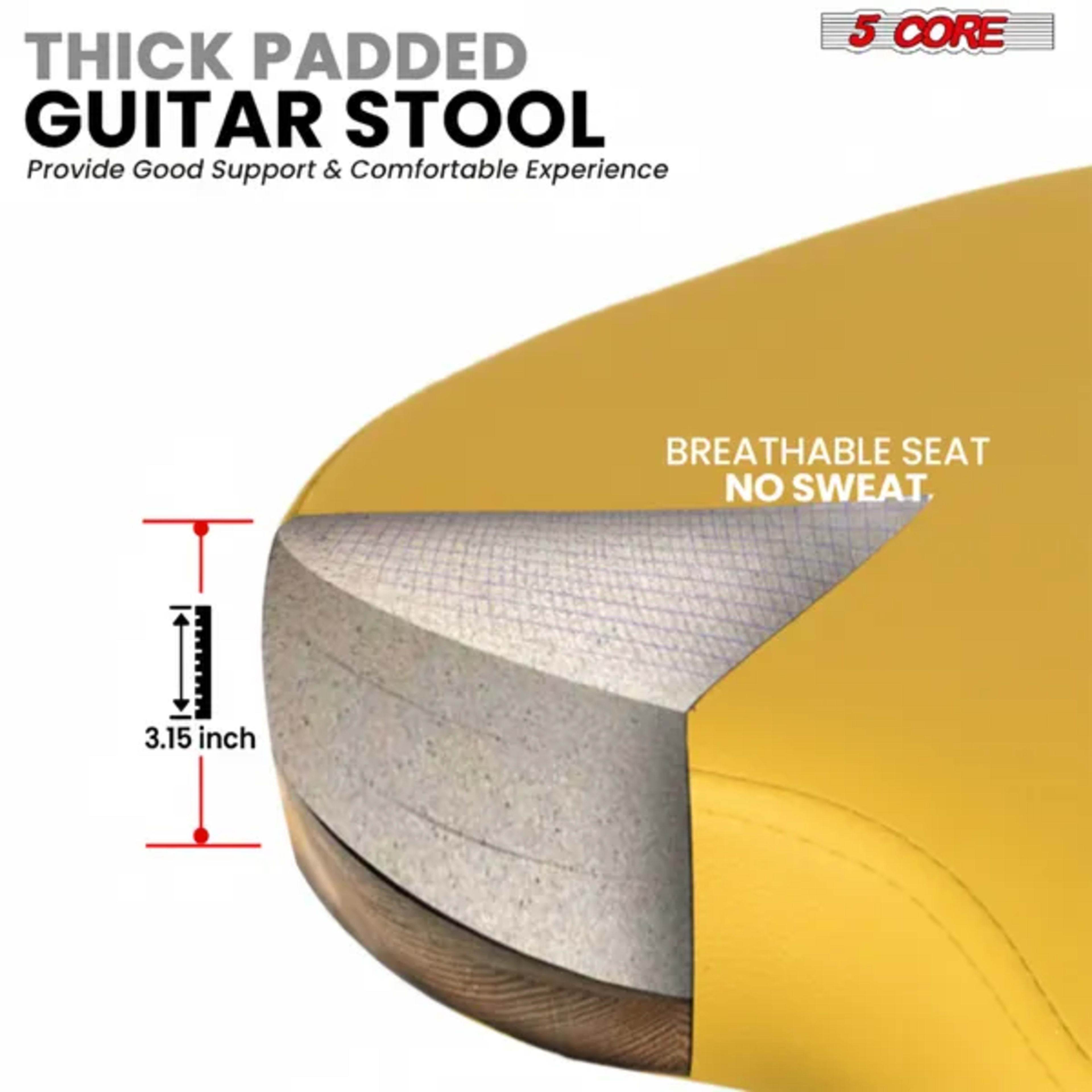 5Core Guitar Stool 3.15" Padded Chair W Backrest Foldable Music Seat Built In Foot Rest Guitar Stand 5