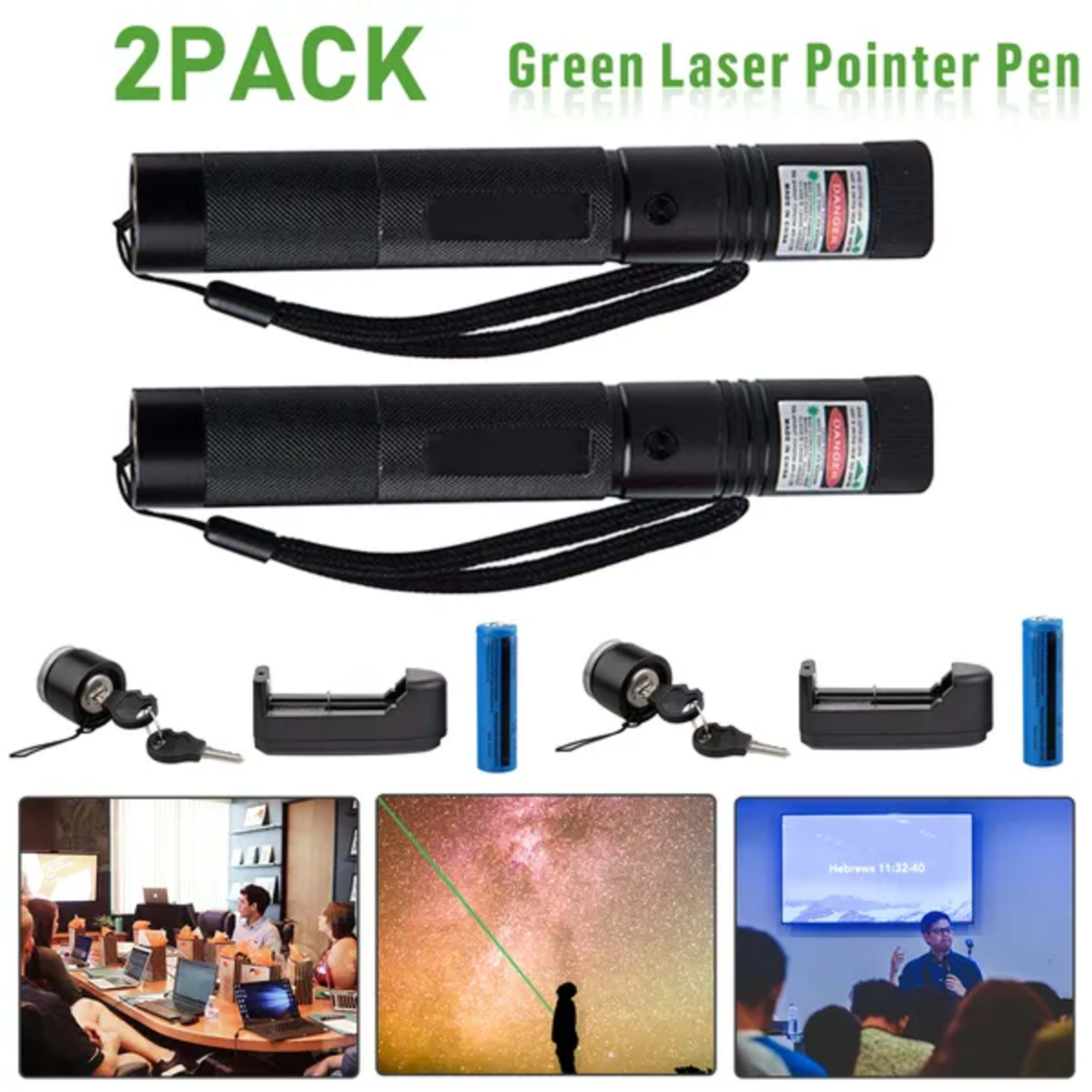 2 Pack-Rechargeable 532nm Visible Beam Light Laser Green Laser Pointer Pen - Battery - Charger Set-Logistics Only For US 6