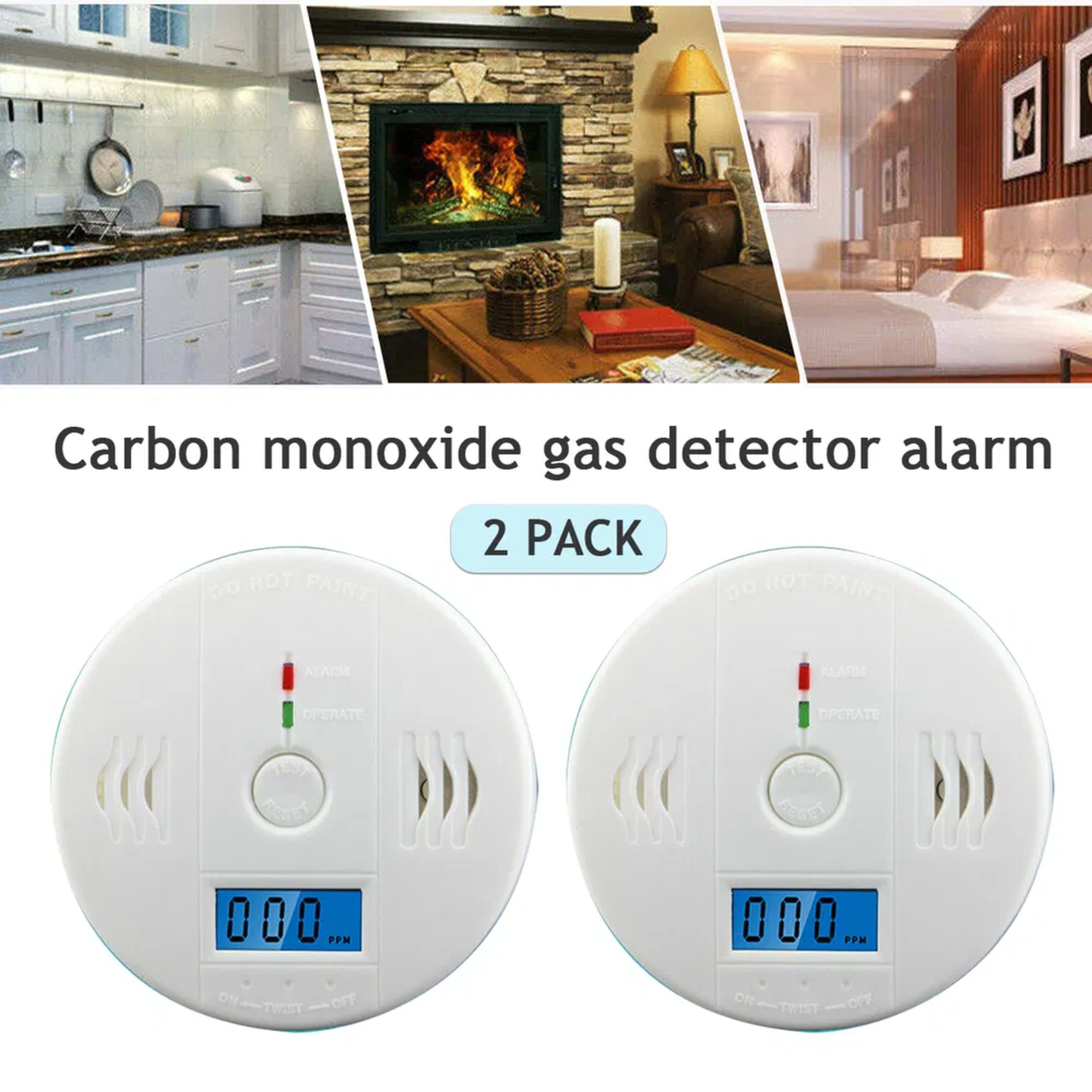 CO Detector Alarm LCD Combination CO Carbon Monoxide Gas Battery Warning Home 8