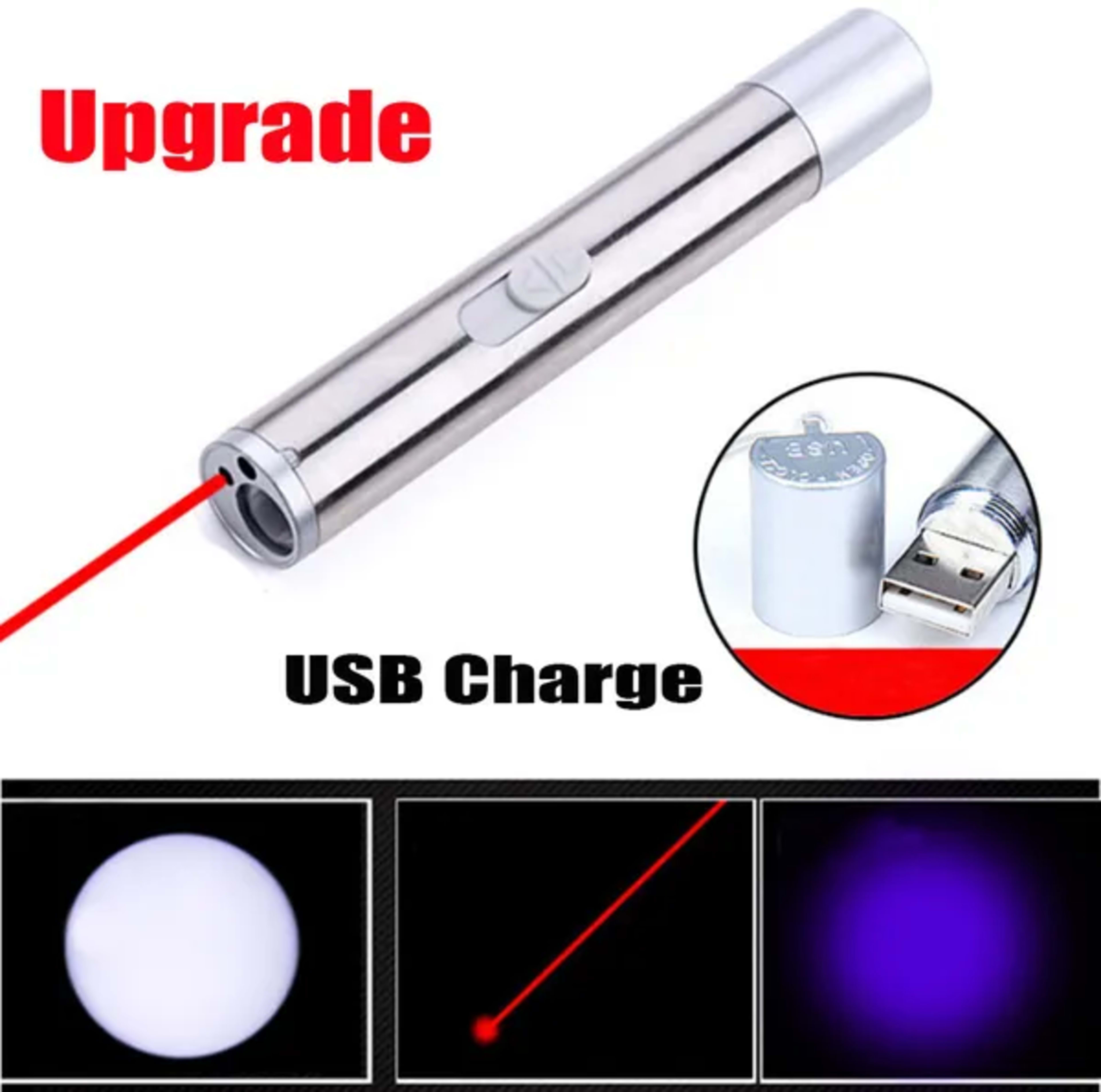 3in1 1mw Cat Laser Pointer Pen USB Rechargeable For Cat Toy White Torch & UV Light 4